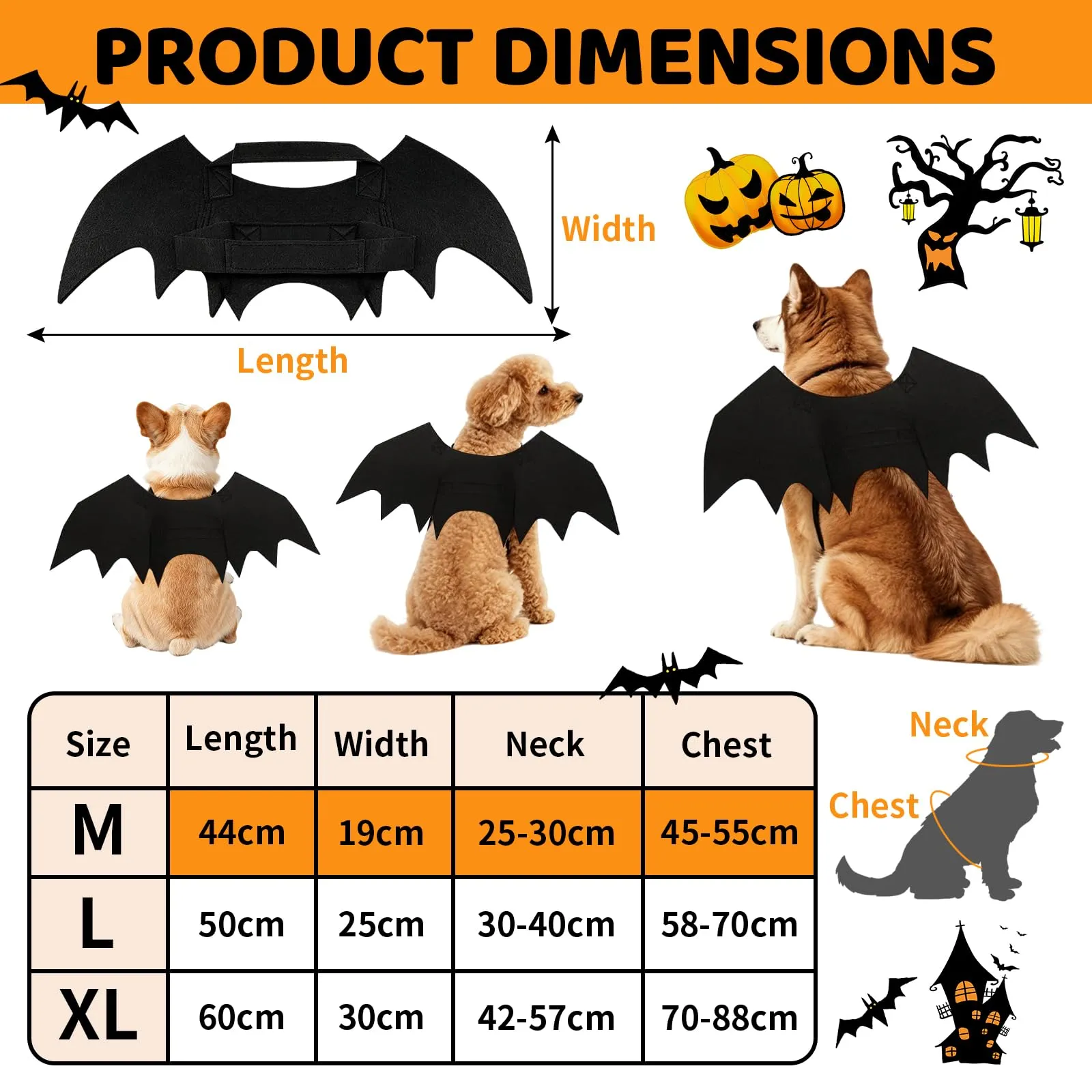 Aixxikum Costume di Halloween per Cane e Gatto con Ali da Pipistrello e Campanellini a Zucca, Taglia M - immagine 2