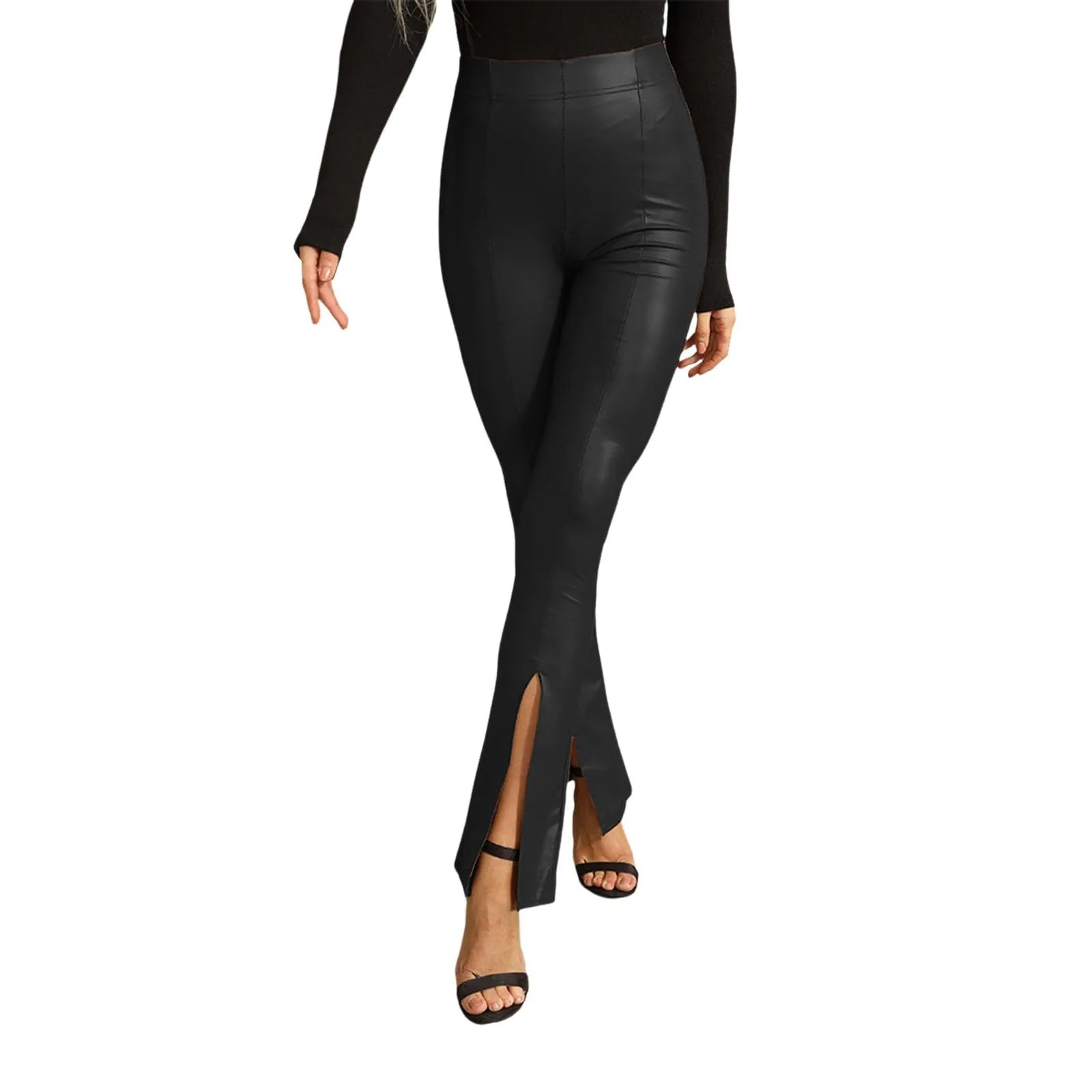 Duohropke Pantaloni Donna Bootcut Effetto Pelle Vita Alta - immagine 1
