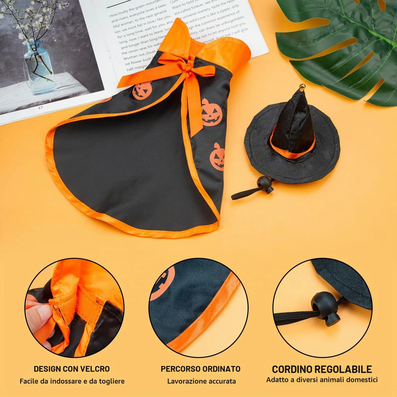Leikedun Halloween Vampire Costume for Dogs and Cats with Witch Hat, Small - immagine 4