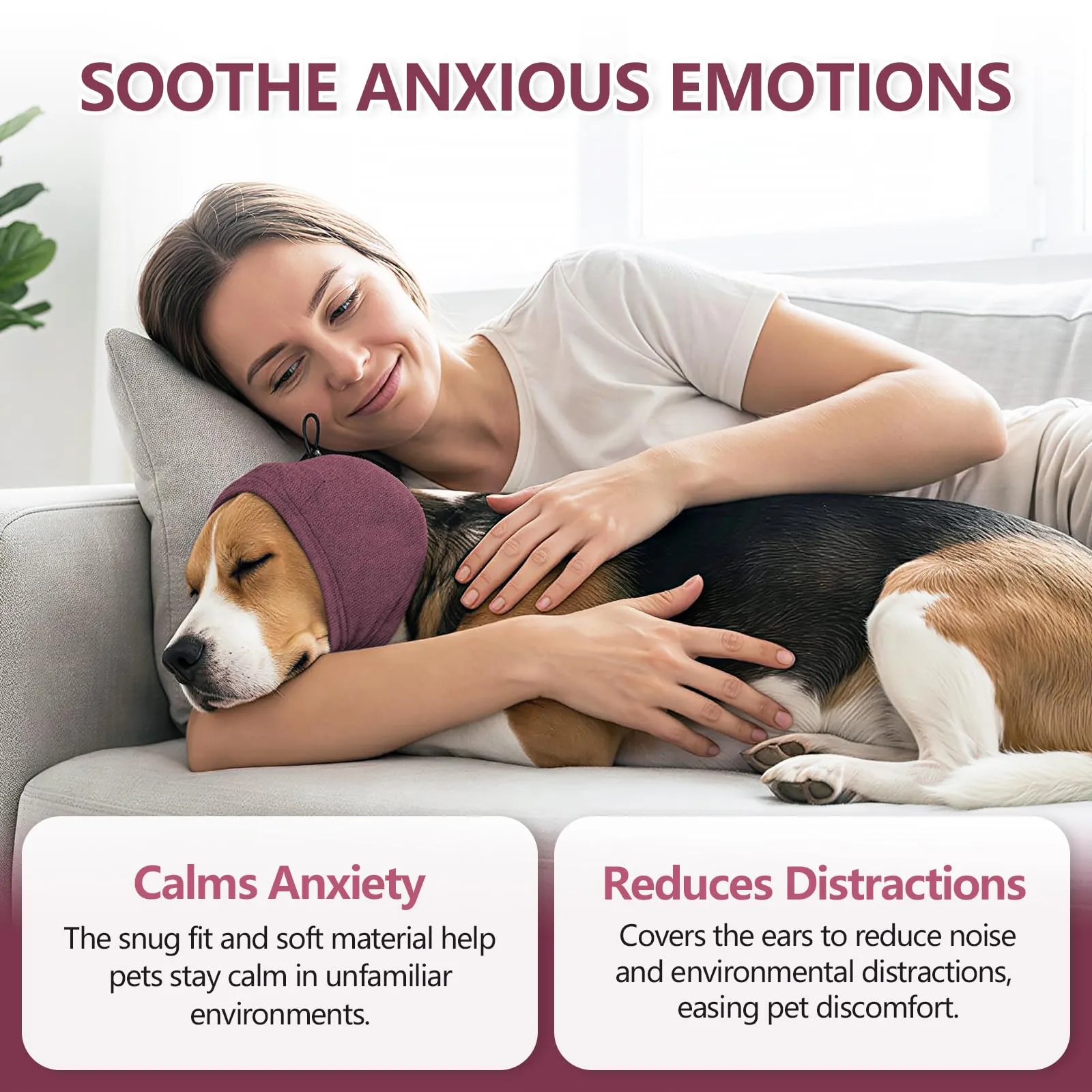 Duuclume Paraorecchie Calmanti per Cani, Copertura Regolabile Anti-Ansia e Rumore (Red, M) - immagine 3