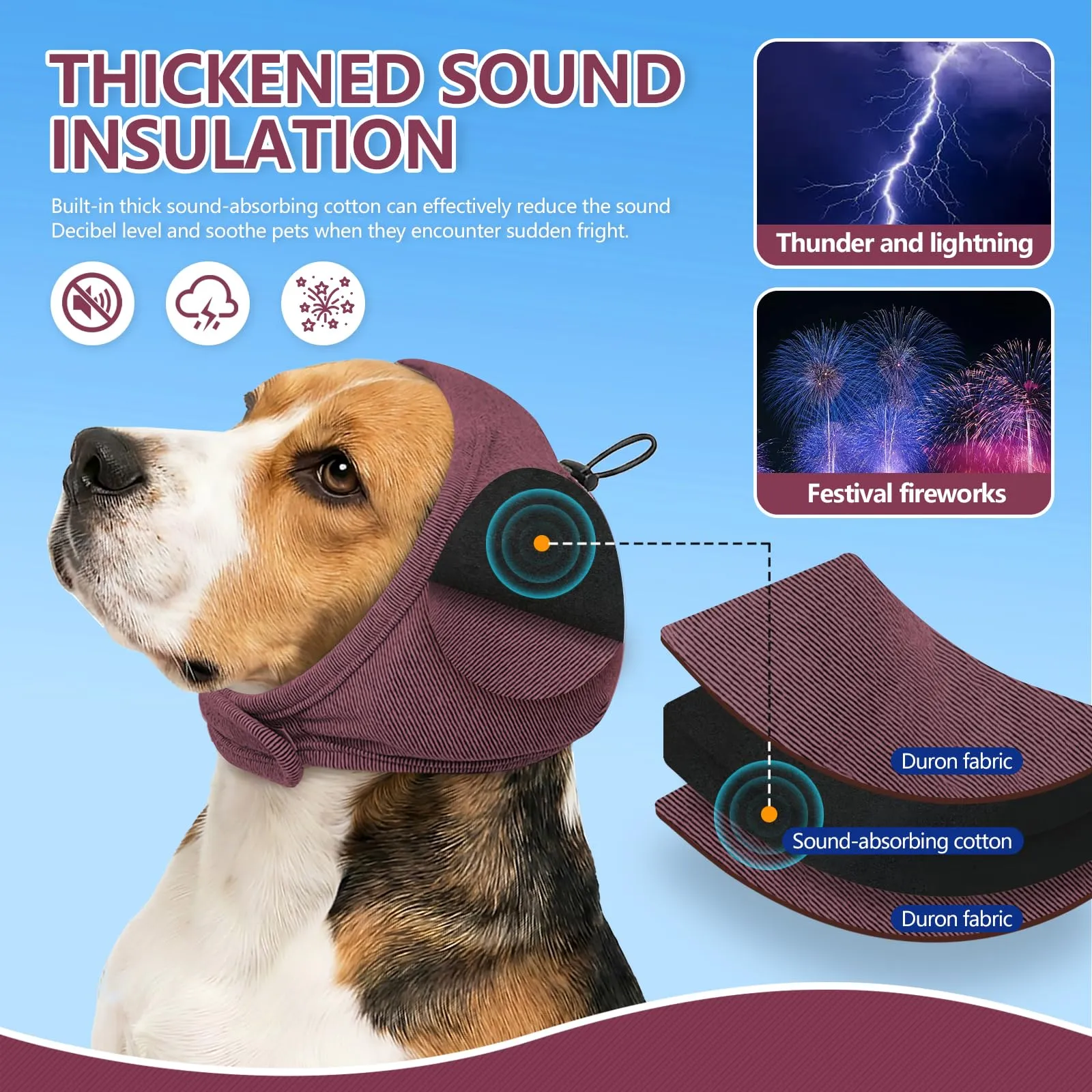 Duuclume Paraorecchie Calmanti per Cani, Copertura Regolabile Anti-Ansia e Rumore (Red, M) - immagine 4