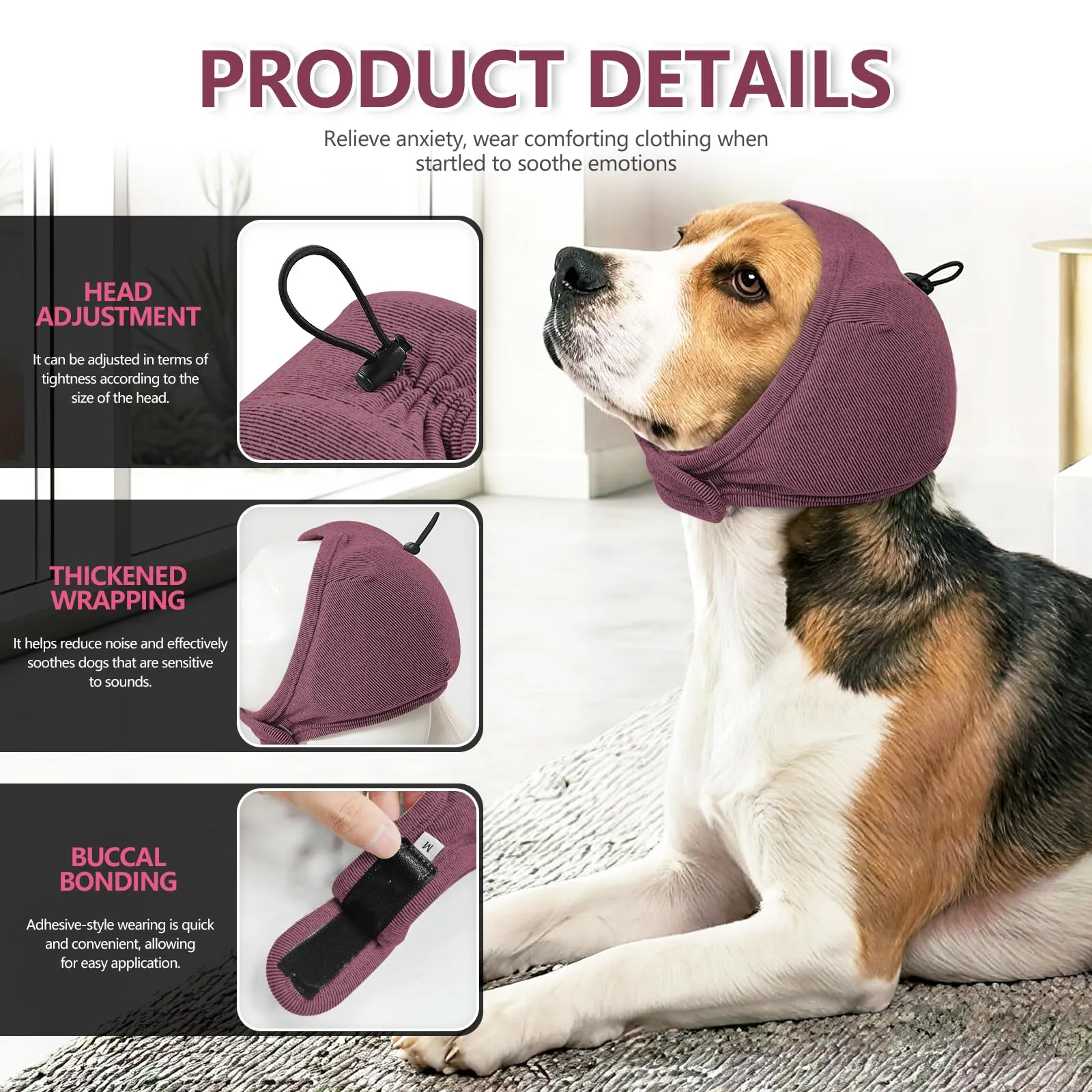 Duuclume Paraorecchie Calmanti per Cani, Copertura Regolabile Anti-Ansia e Rumore (Red, M) - immagine 5