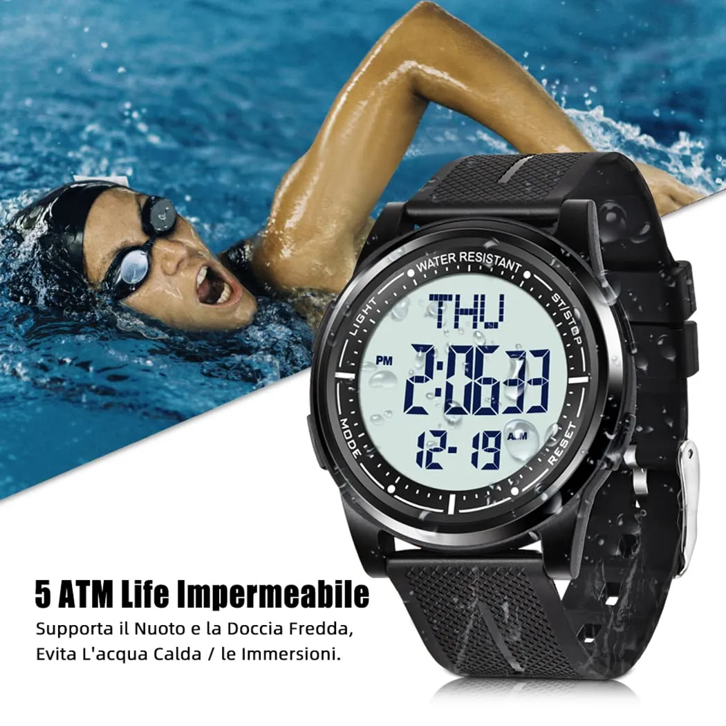 WIFORT Orologio Digitale Sportivo Unisex Impermeabile 5ATM con LED, Cronometro, Sveglia e Timer, Ultra-sottile AW02 - immagine 2