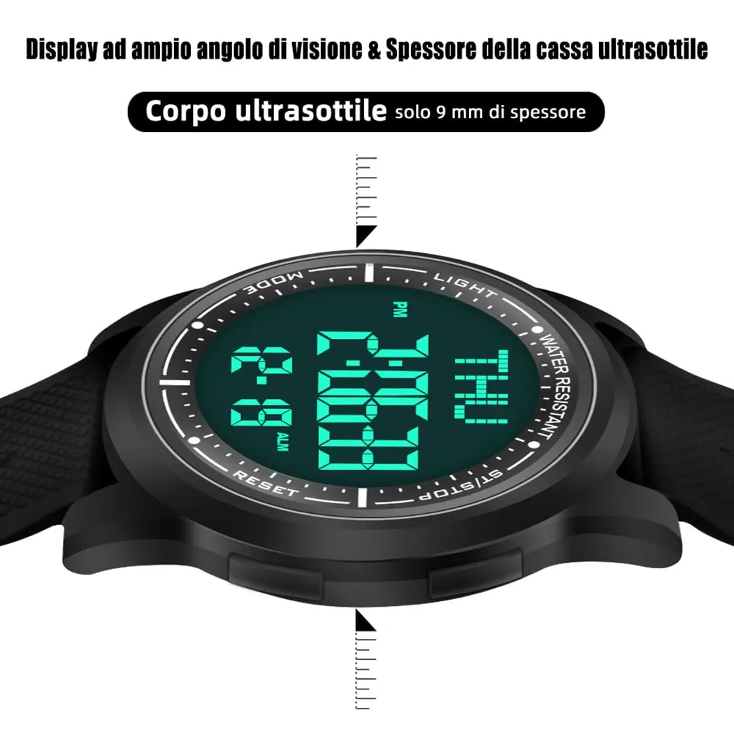 WIFORT Orologio Digitale Sportivo Unisex Impermeabile 5ATM con LED, Cronometro, Sveglia e Timer, Ultra-sottile AW02 - immagine 4