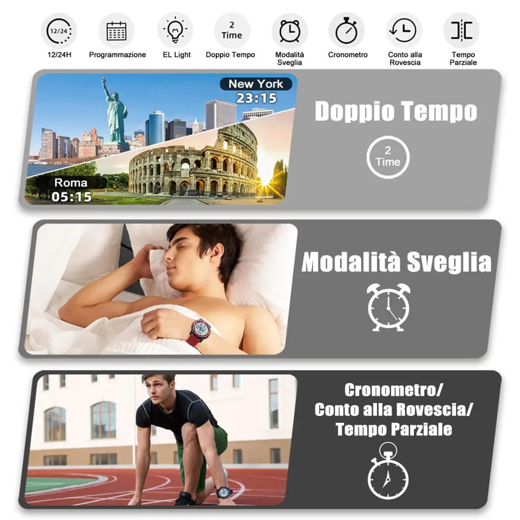 WIFORT Orologio Digitale da Polso Sportivo Impermeabile 5ATM AW02 Unisex - immagine 3