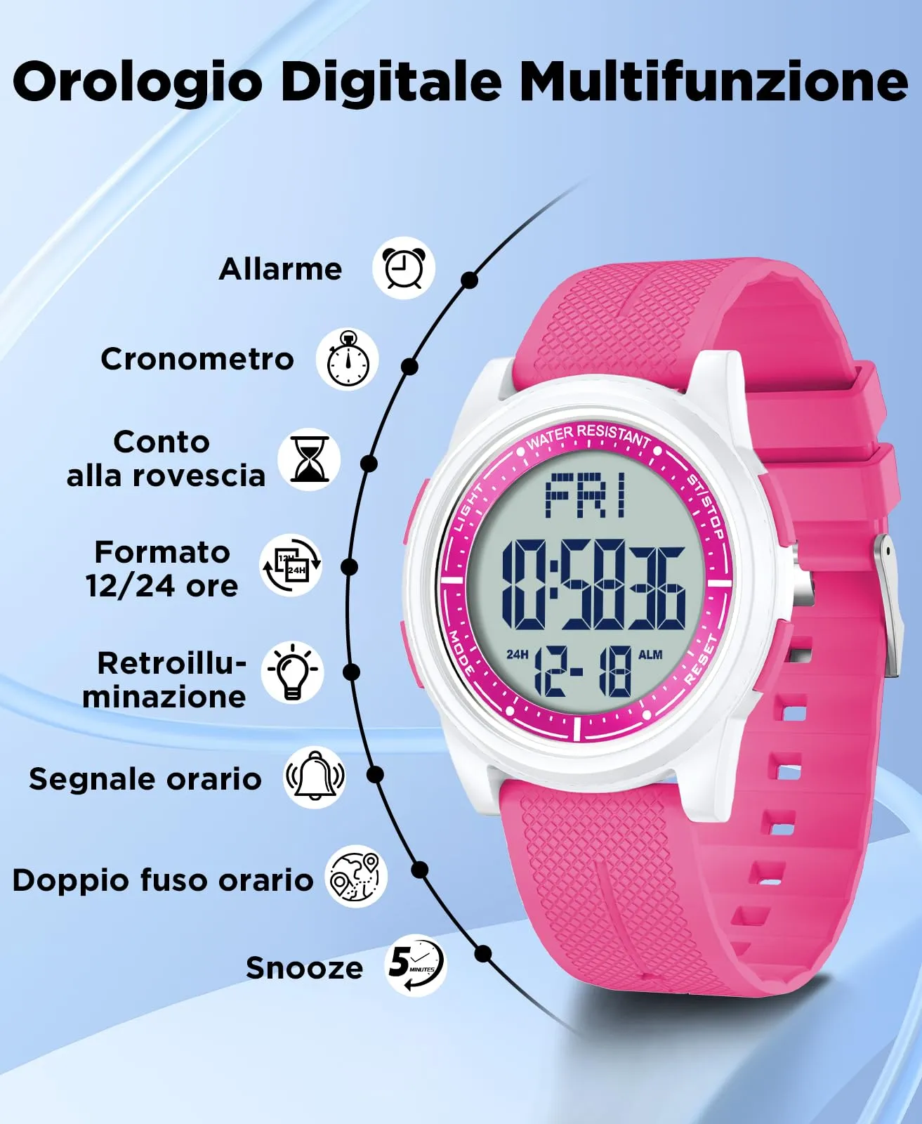 WIFORT Orologio Digitale Sportivo Unisex Impermeabile 5ATM AW02 - immagine 2