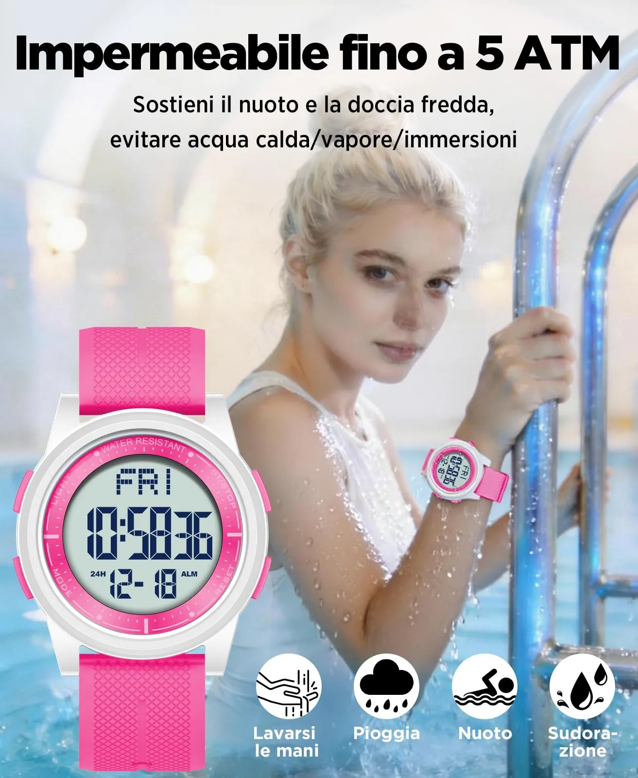 WIFORT Orologio Digitale Sportivo Unisex Impermeabile 5ATM AW02 - immagine 3