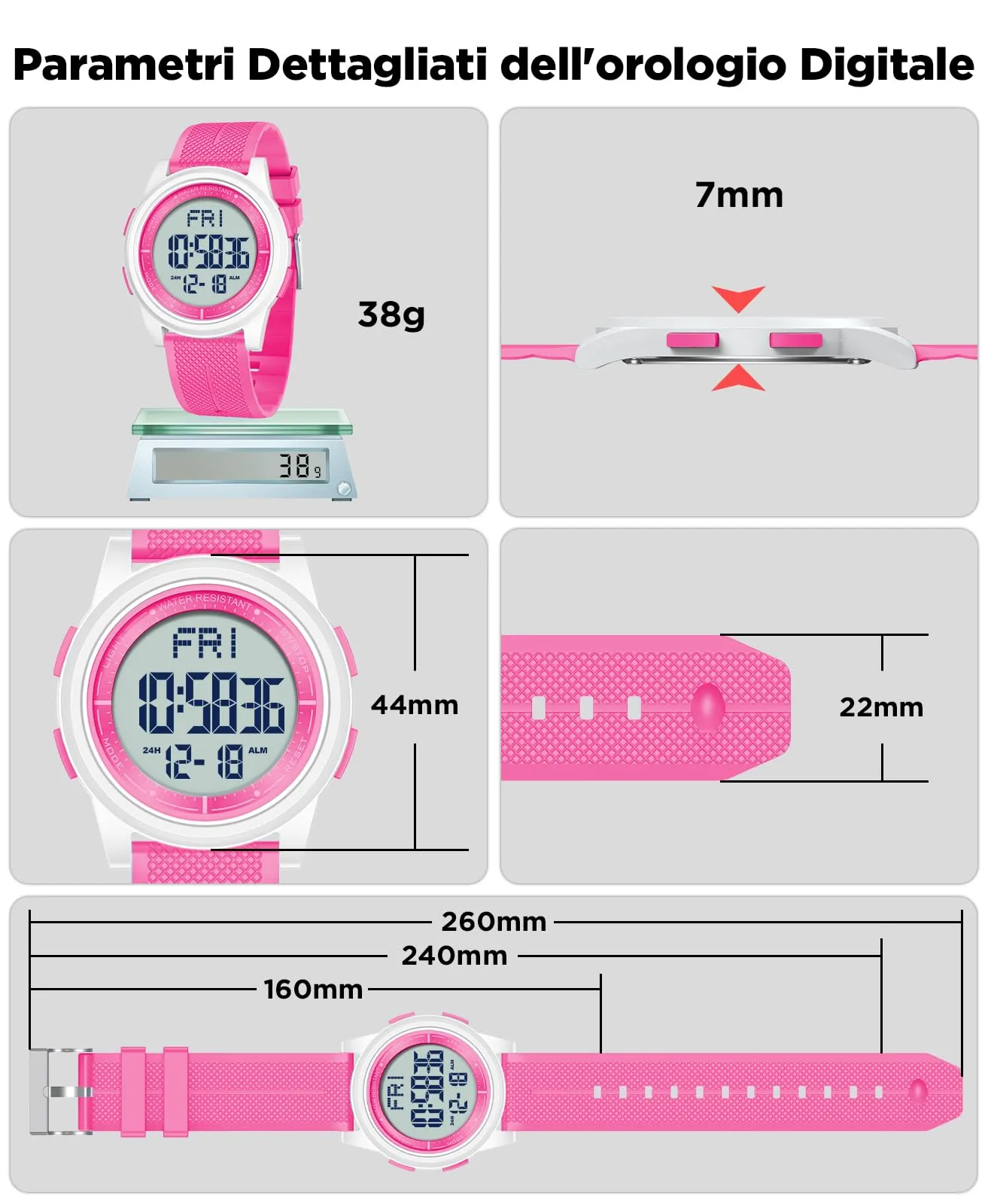 WIFORT Orologio Digitale Sportivo Unisex Impermeabile 5ATM AW02 - immagine 9