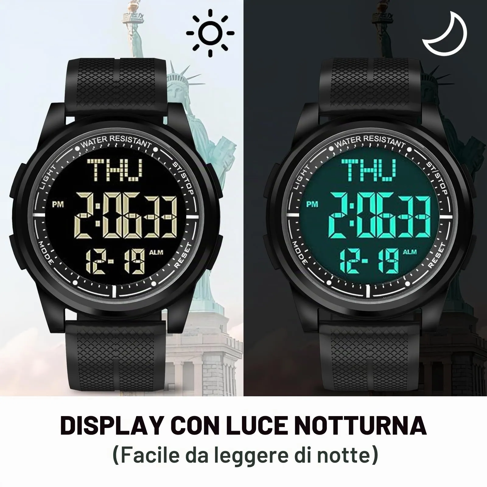 WIFORT Reloj Digital para Hombre y Mujer, 5ATM Impermeable, Cronómetro, Cuenta Regresiva, Alarma, Zona Horaria Dual, Ultra Delgado, Metal, AW02-2 - immagine 5