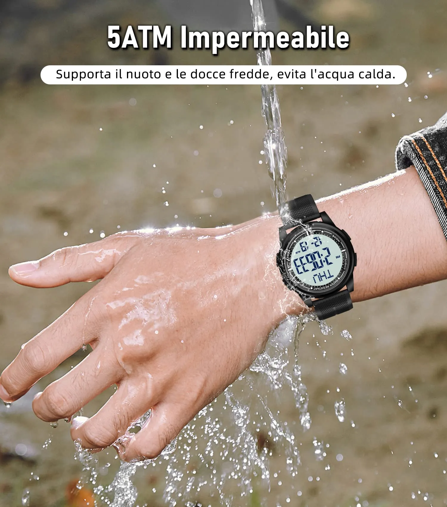 WIFORT Metal Digital Watch for Men and Women, 5ATM Waterproof, Chronograph, Countdown, Alarm, Dual Time Zone, Ultra Slim - immagine 2