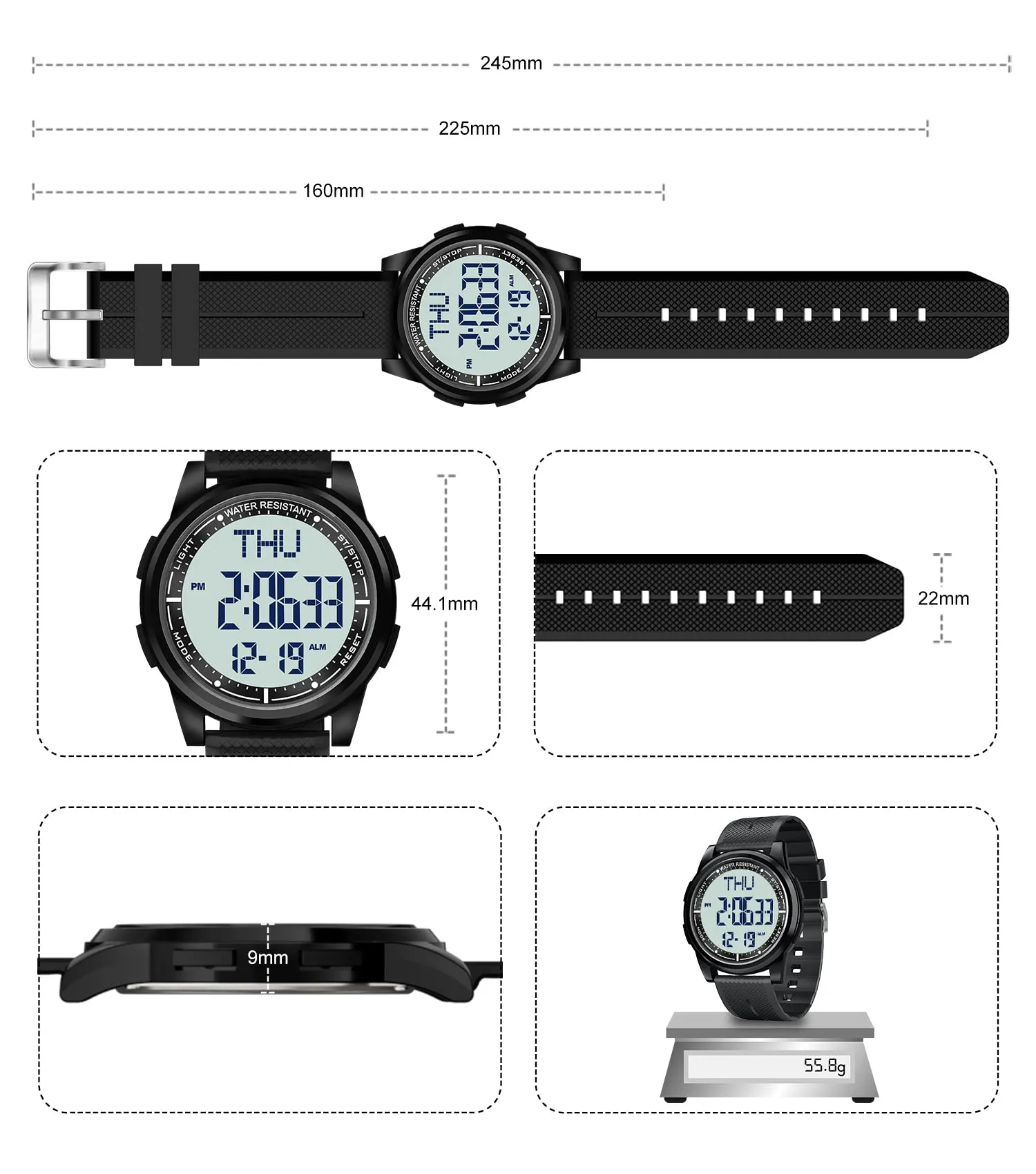 WIFORT Metal Digital Watch for Men and Women, 5ATM Waterproof, Chronograph, Countdown, Alarm, Dual Time Zone, Ultra Slim - immagine 5