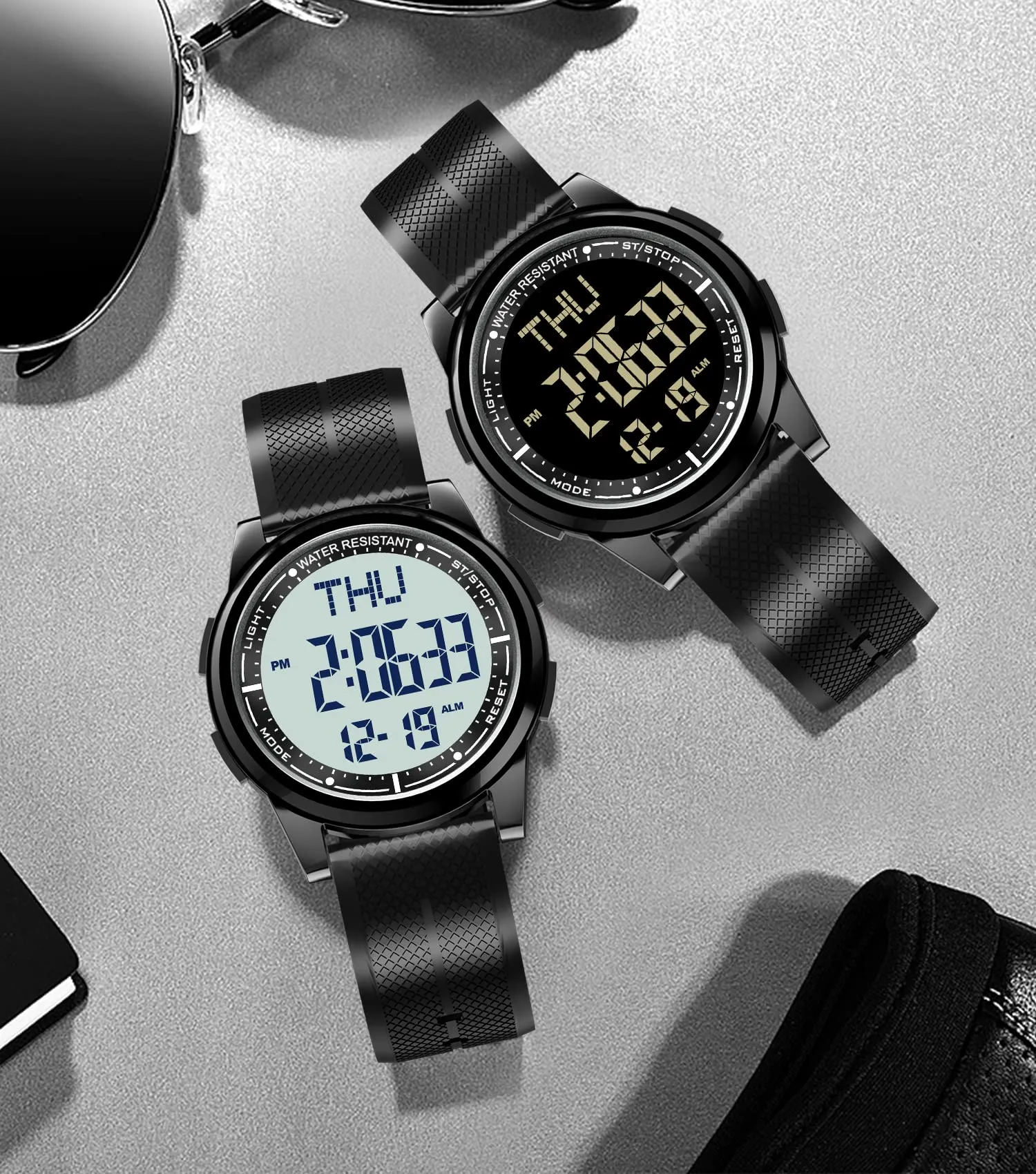 WIFORT Metal Digital Watch for Men and Women, 5ATM Waterproof, Chronograph, Countdown, Alarm, Dual Time Zone, Ultra Slim - immagine 6