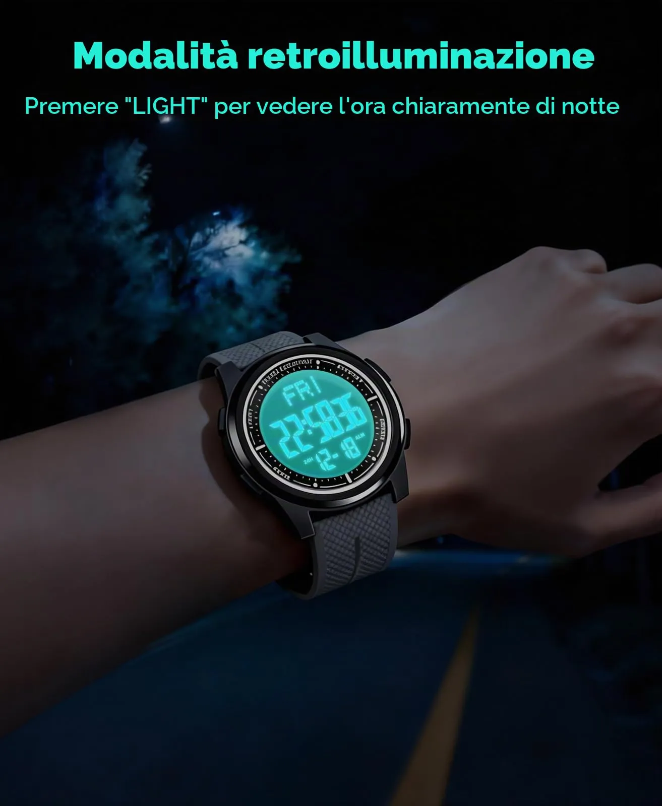 WIFORT Orologio Digitale da Uomo Impermeabile 5 ATM AW02 Sport Militare con Cronometro e Doppio Fuso Orario - immagine 6