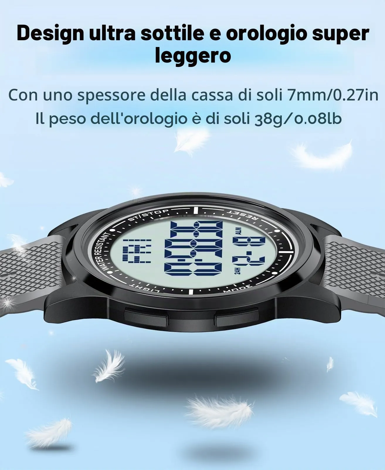 WIFORT Orologio Digitale da Uomo Impermeabile 5 ATM AW02 Sport Militare con Cronometro e Doppio Fuso Orario - immagine 7