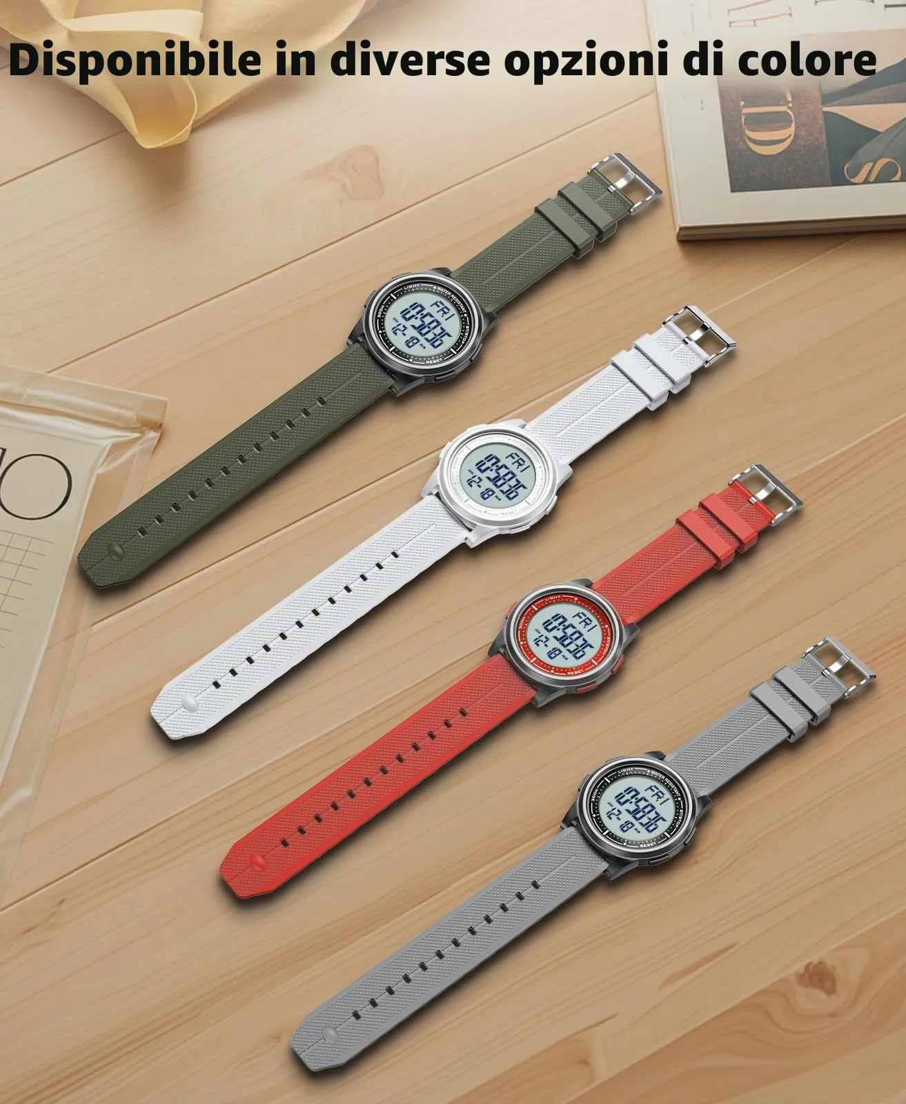 WIFORT Orologio Digitale da Uomo Impermeabile 5 ATM AW02 Sport Militare con Cronometro e Doppio Fuso Orario - immagine 8