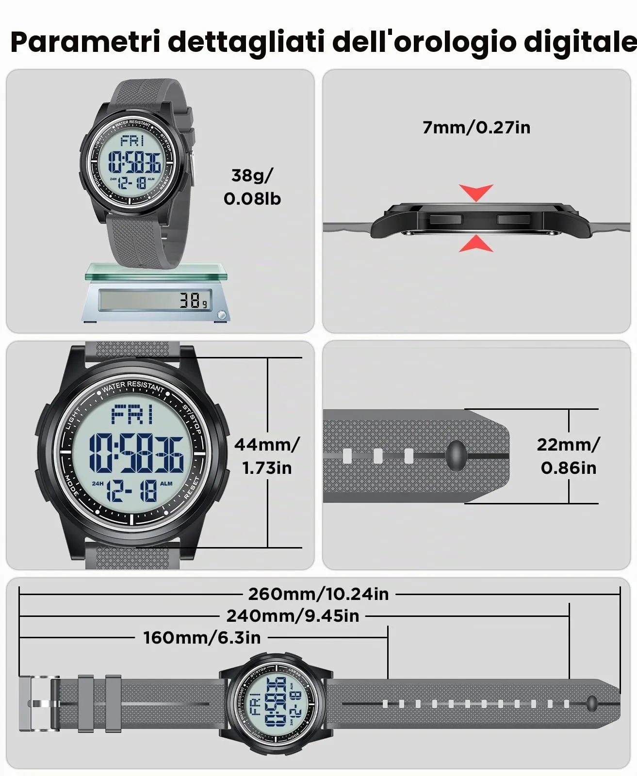 WIFORT Orologio Digitale da Uomo Impermeabile 5 ATM AW02 Sport Militare con Cronometro e Doppio Fuso Orario - immagine 9