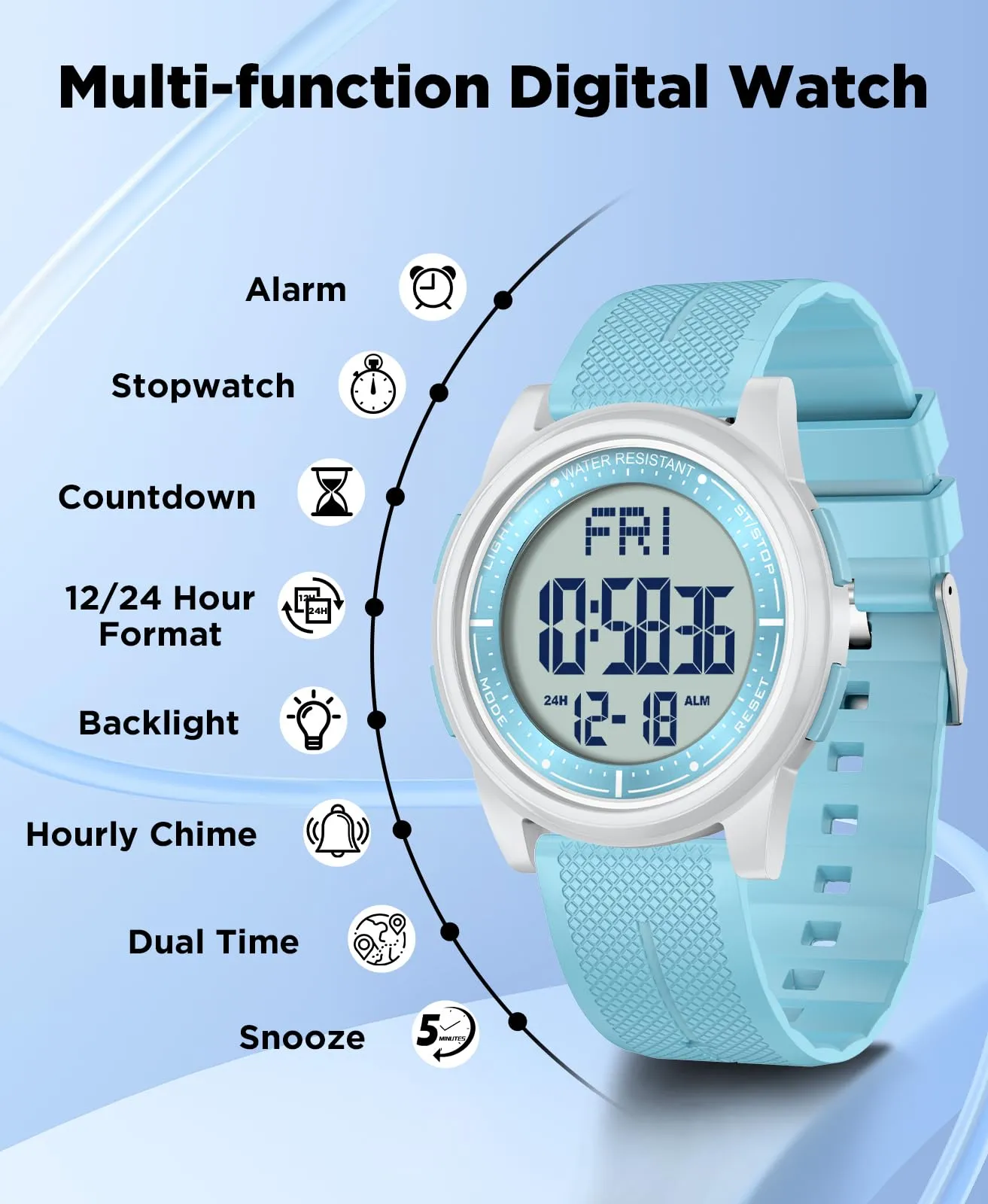WIFORT Orologio Digitale Sportivo Impermeabile AW02 con Cronometro e Allarme - immagine 2