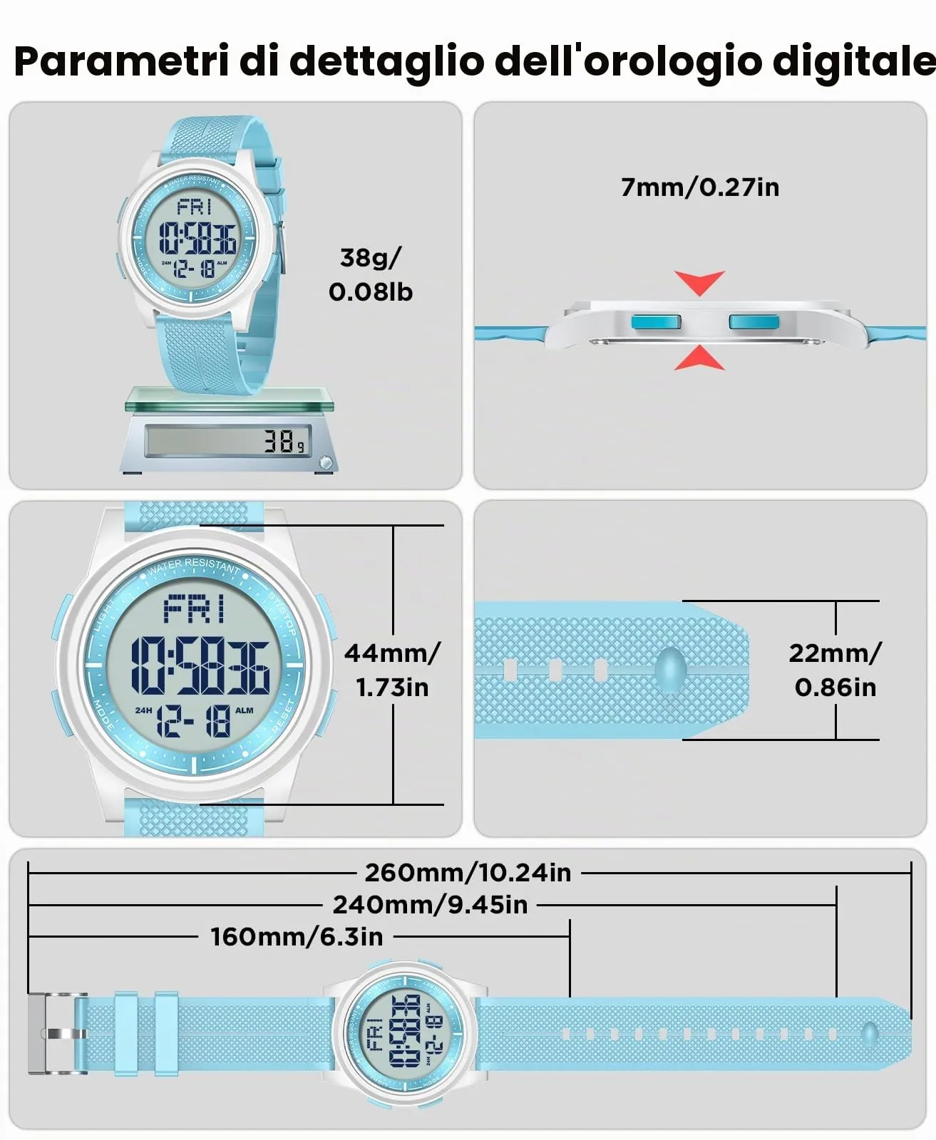 WIFORT Orologio Digitale Sportivo Impermeabile AW02 con Cronometro e Allarme - immagine 9