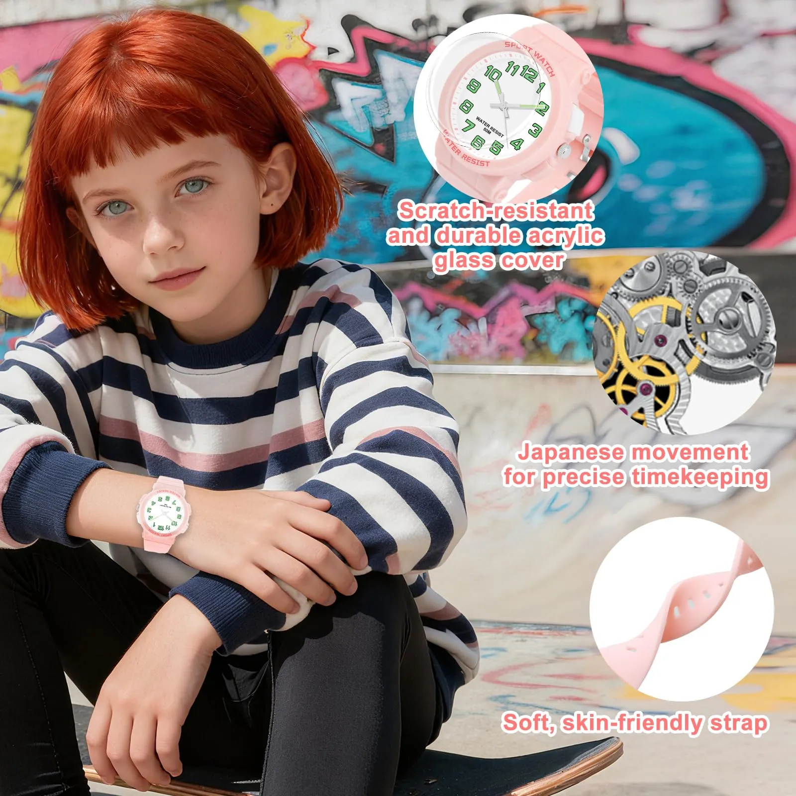 Juboos Orologio Analogico Quarzo Impermeabile 50M con Luce per Bambini e Ragazzi 7-15 anni - immagine 4