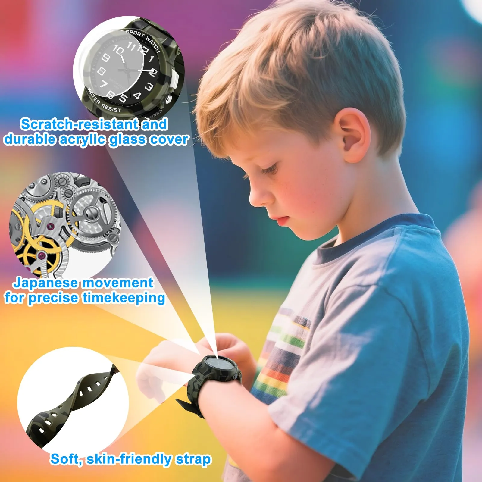 Juboos Orologio Analogico Quarzo Impermeabile 50M con Luce per Bambini e Ragazzi 7-15 Anni - immagine 5
