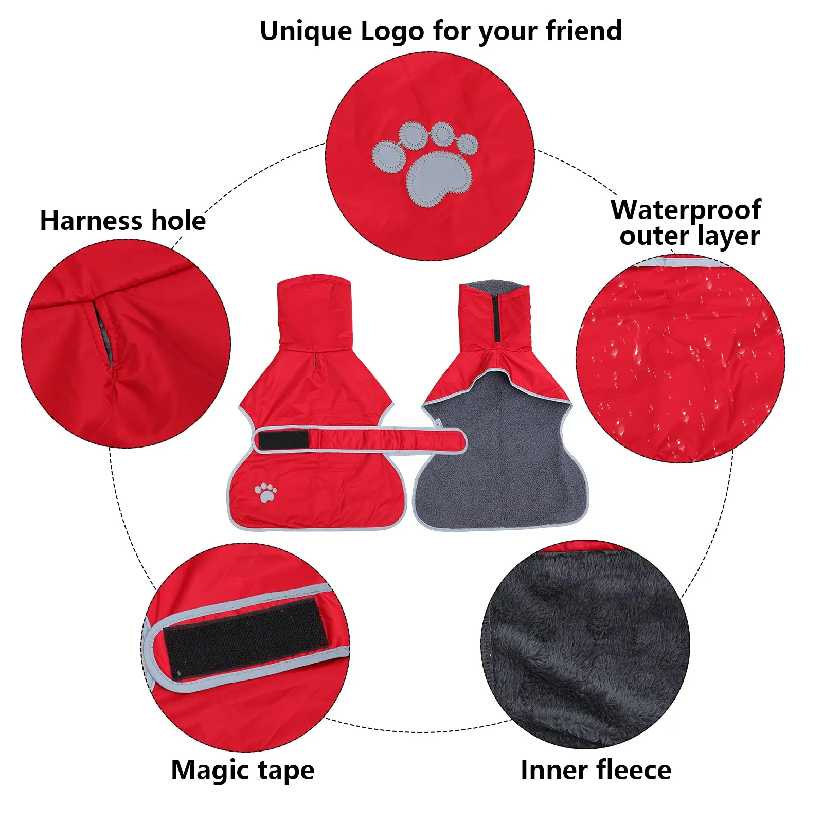 Geyecete Cappotto Impermeabile in Pile per Levrieri, Whippet e Lurcher - Rosso - XXXL - immagine 2
