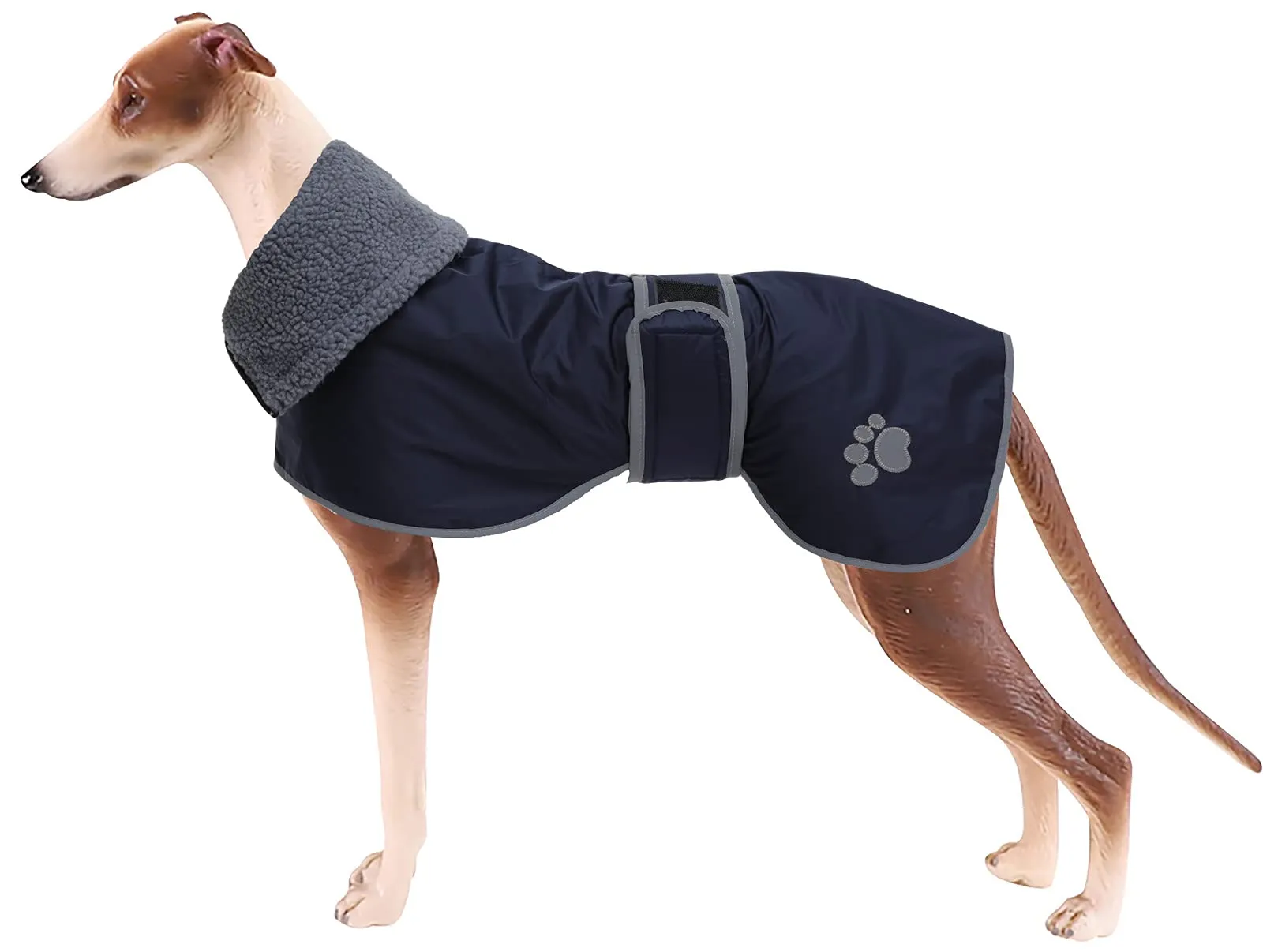 Geyecete Cappotto Invernale Impermeabile per Levriero con Fodera in Pile e Foro per Imbracatura, Blu Marino, XL - immagine 1