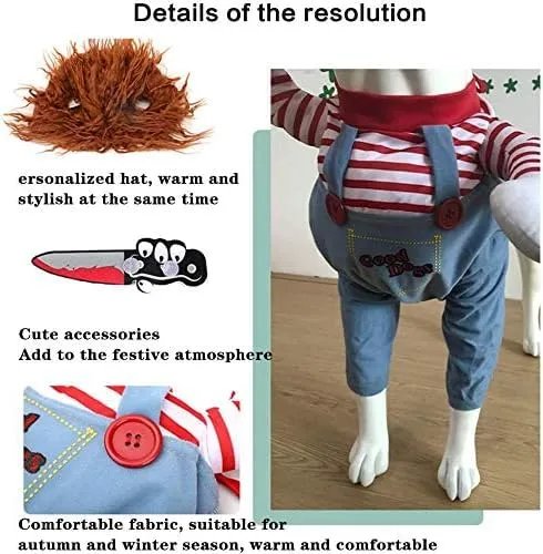 Bprtcra Deadly Bambola Costume per Cane con Cappello, Halloween e Natale, Taglia S - immagine 3