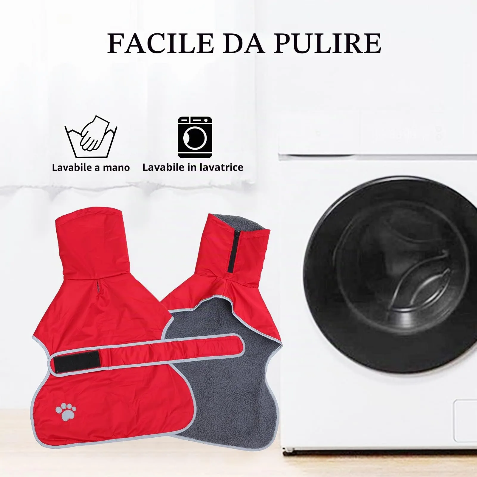 Geyecete Cappotto Impermeabile per Levrieri e Sighthound, Giacca in Pile con Fasce Regolabili, Rosso, XS - immagine 4