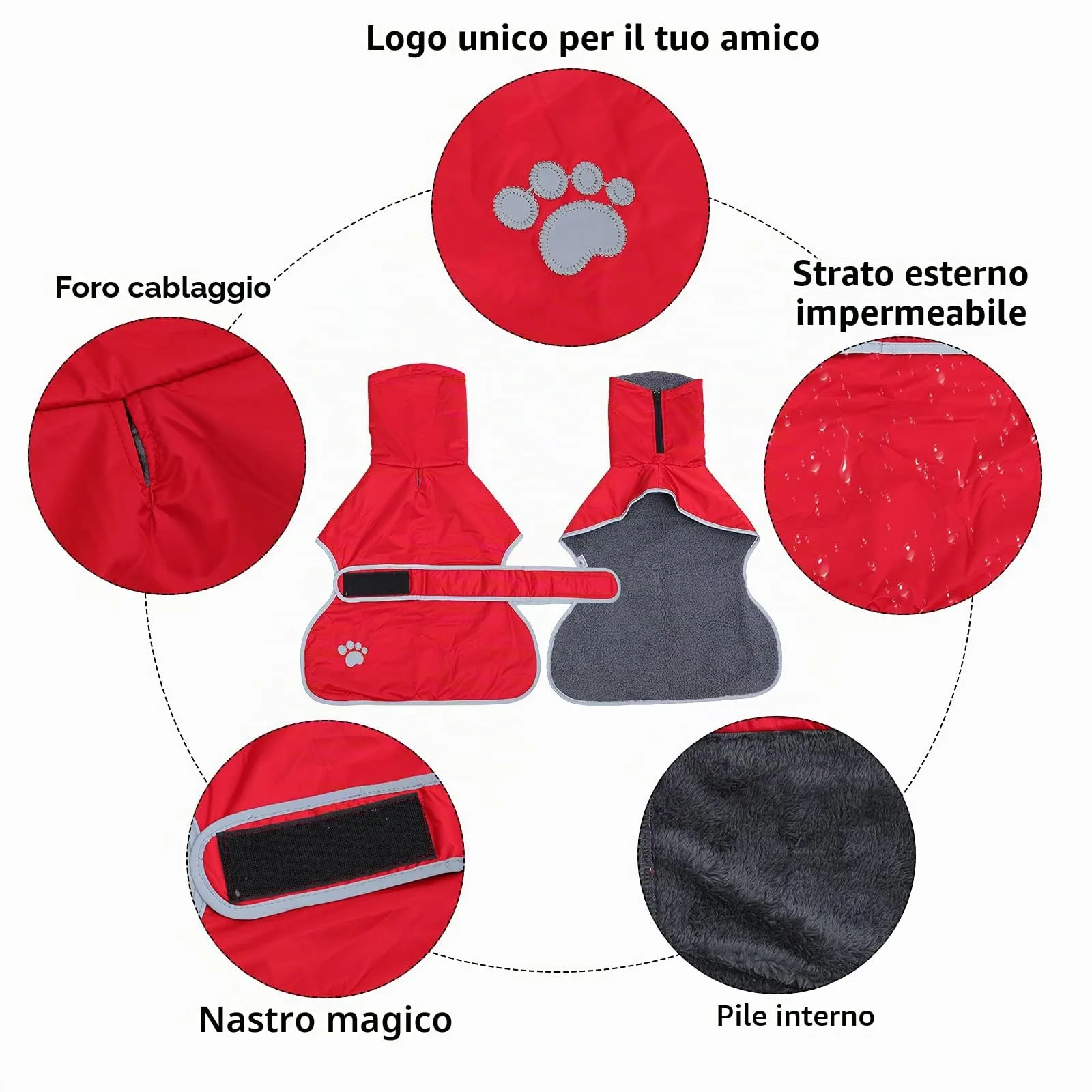 Geyecete Cappotto Impermeabile per Levrieri, Whippet e Lurcher con Fodera in Pile e Fasce Regolabili - Rosso - S - immagine 2