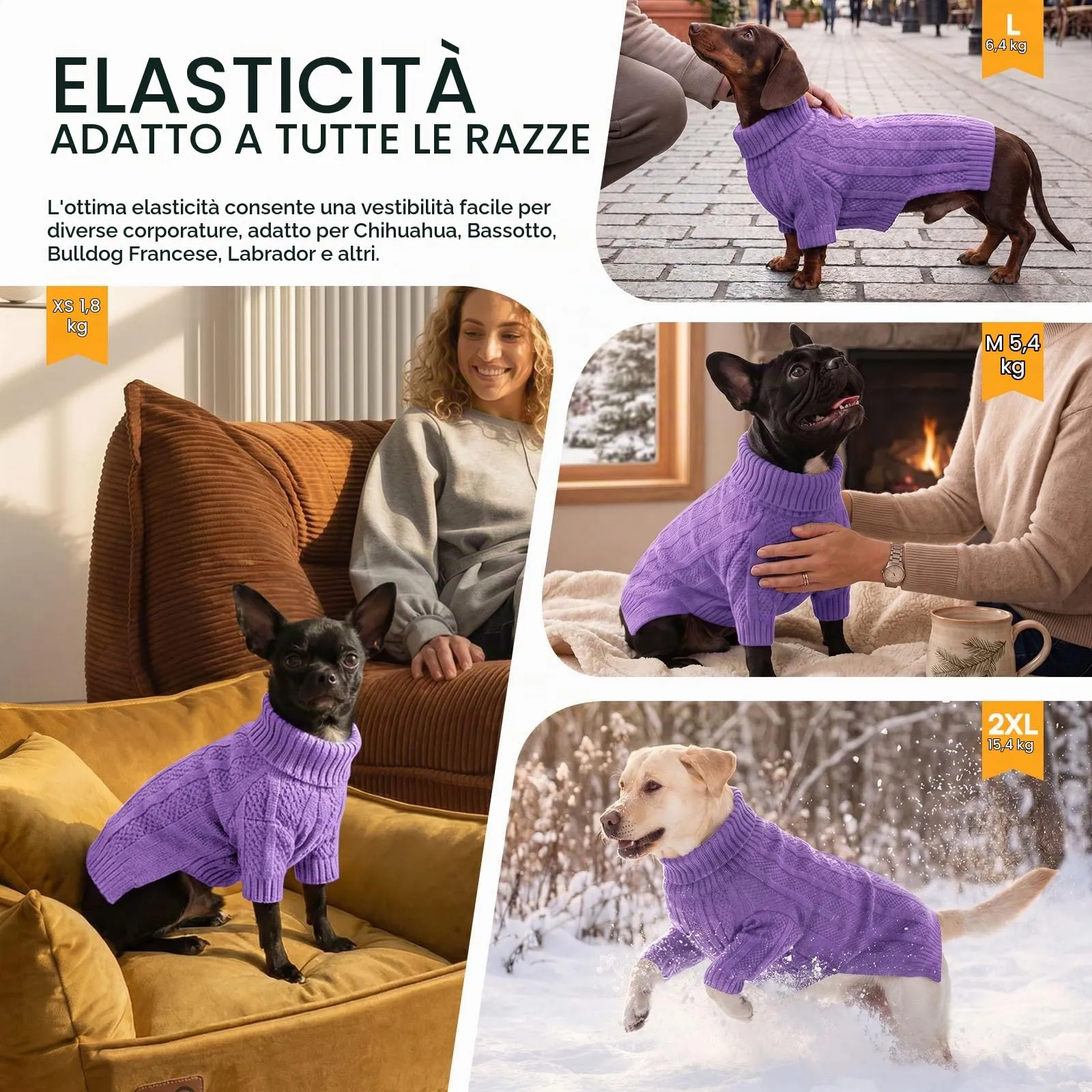 Queenmore Maglioncino per Cani Piccoli, Collo Alto, Violetto, S - immagine 7