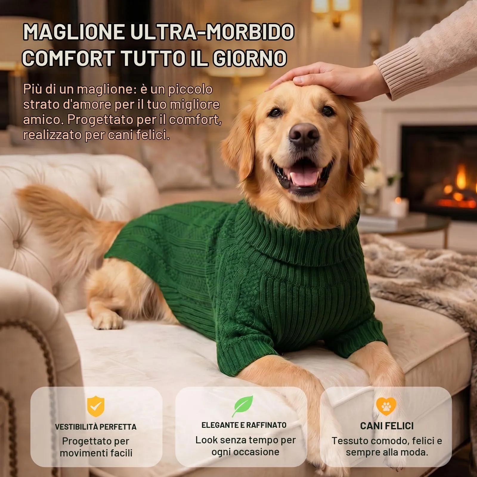 Queenmore Maglione per Cani a Manica Lunga, Verde, XL - immagine 6