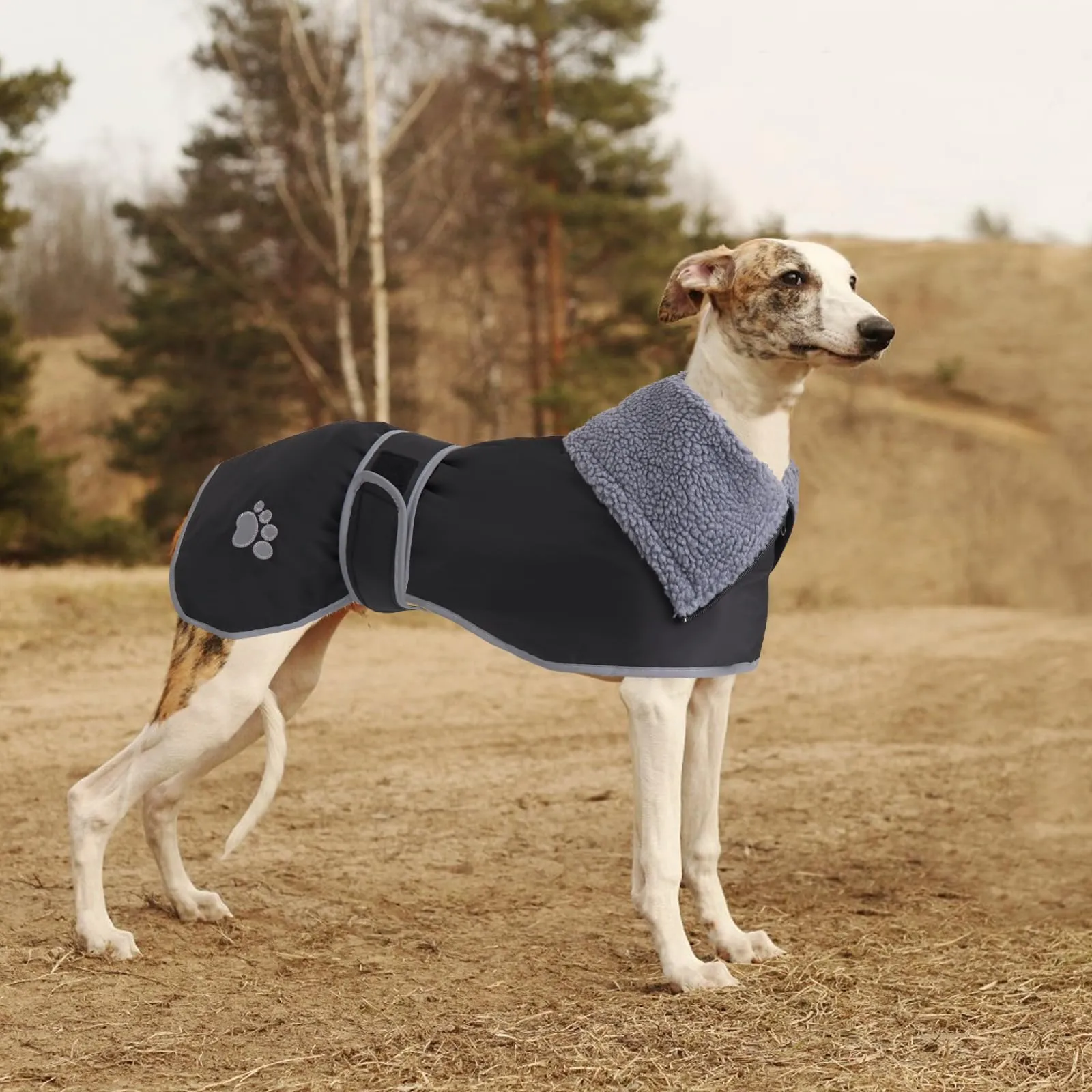 Geyecete Cappotto Impermeabile in Pile per Levrieri, Whippet e Lurcher, Nero, XL - immagine 5