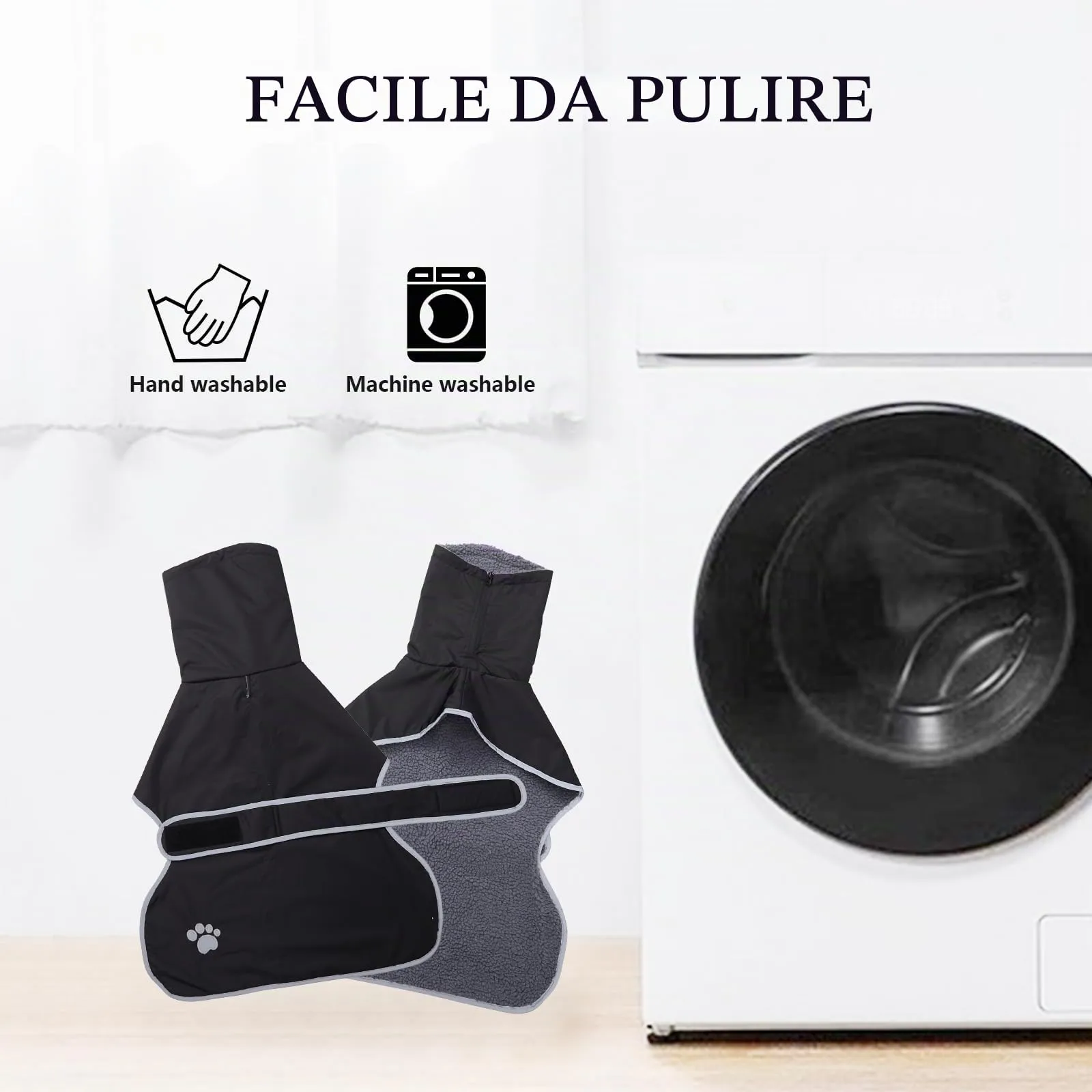 Geyecete Cappotto invernale per cani levriero, impermeabile e antivento con fodera in peluche e strisce riflettenti, taglia L, Nero - immagine 7
