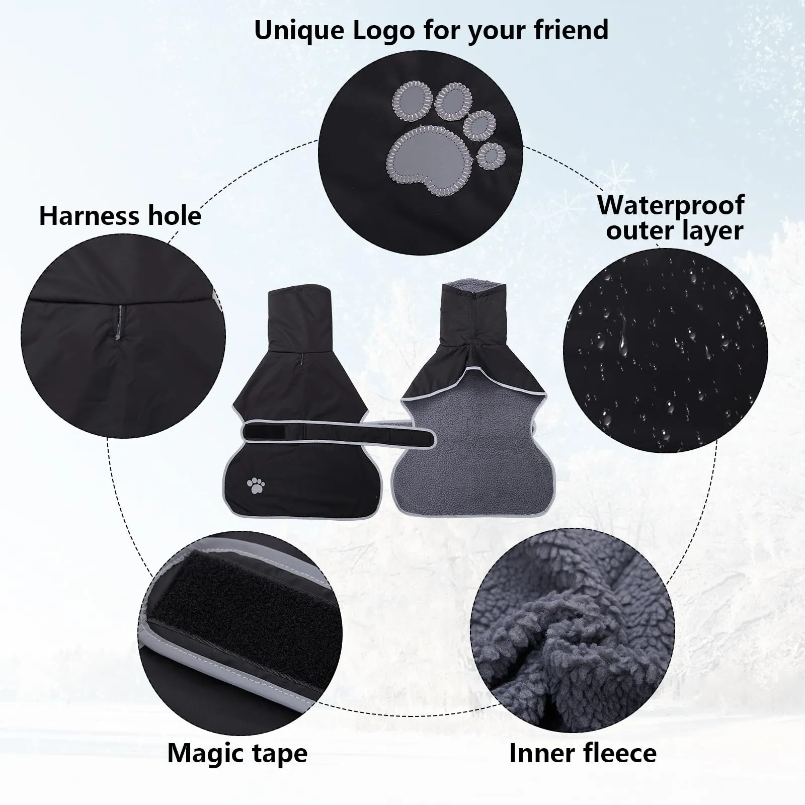 Geyecete Cappotto Impermeabile in Pile per Levrieri, Whippet e Lurcher - Nero - XXXL - immagine 2