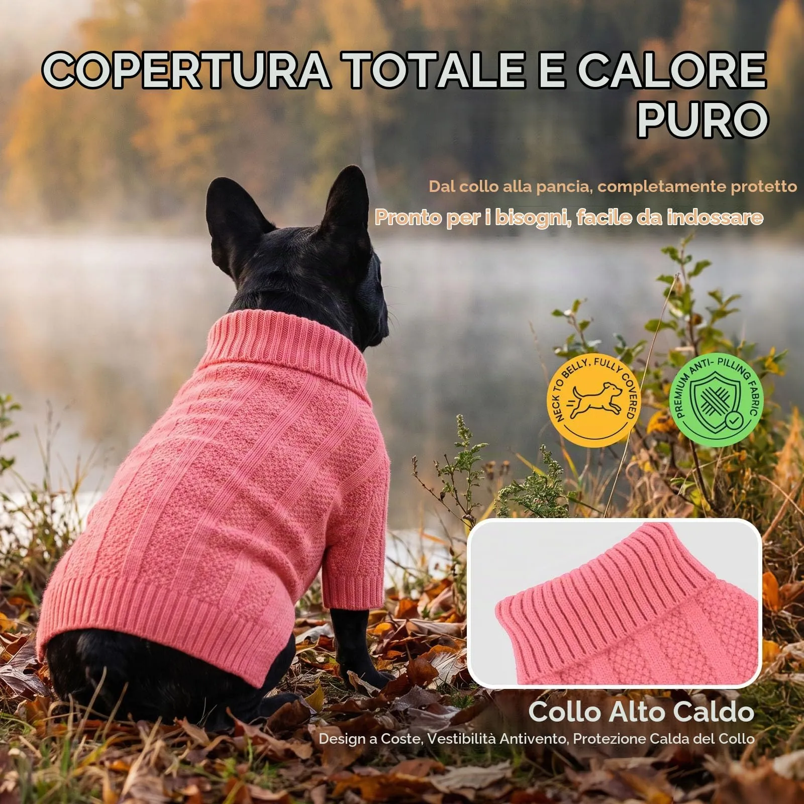 Queenmore Maglioncino per Cane con Collo Alto, Rosa, S - immagine 4