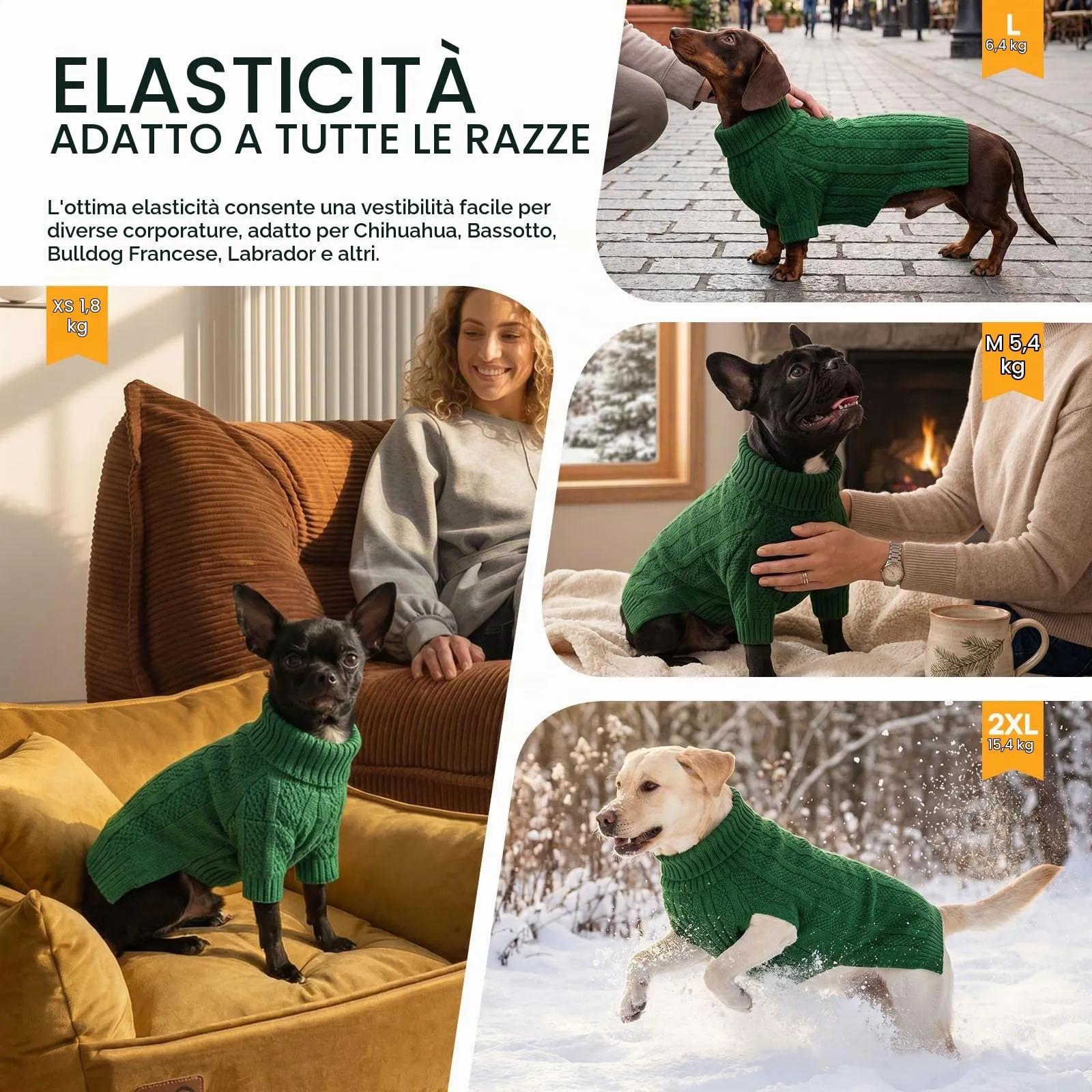 Queenmore Maglioncino Natalizio per Cane, Verde, L - immagine 7