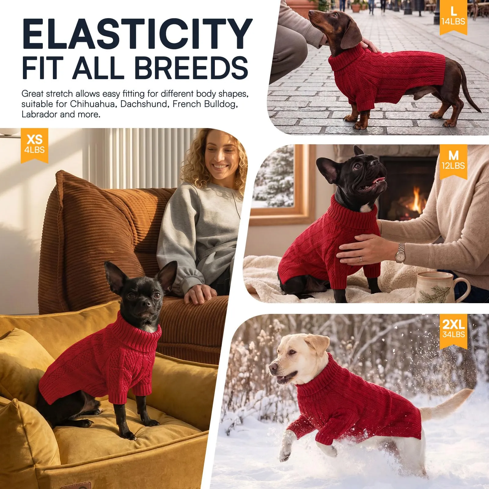 Queenmore Maglioncino per Cani con Collo Alto, Rosso, S - immagine 7
