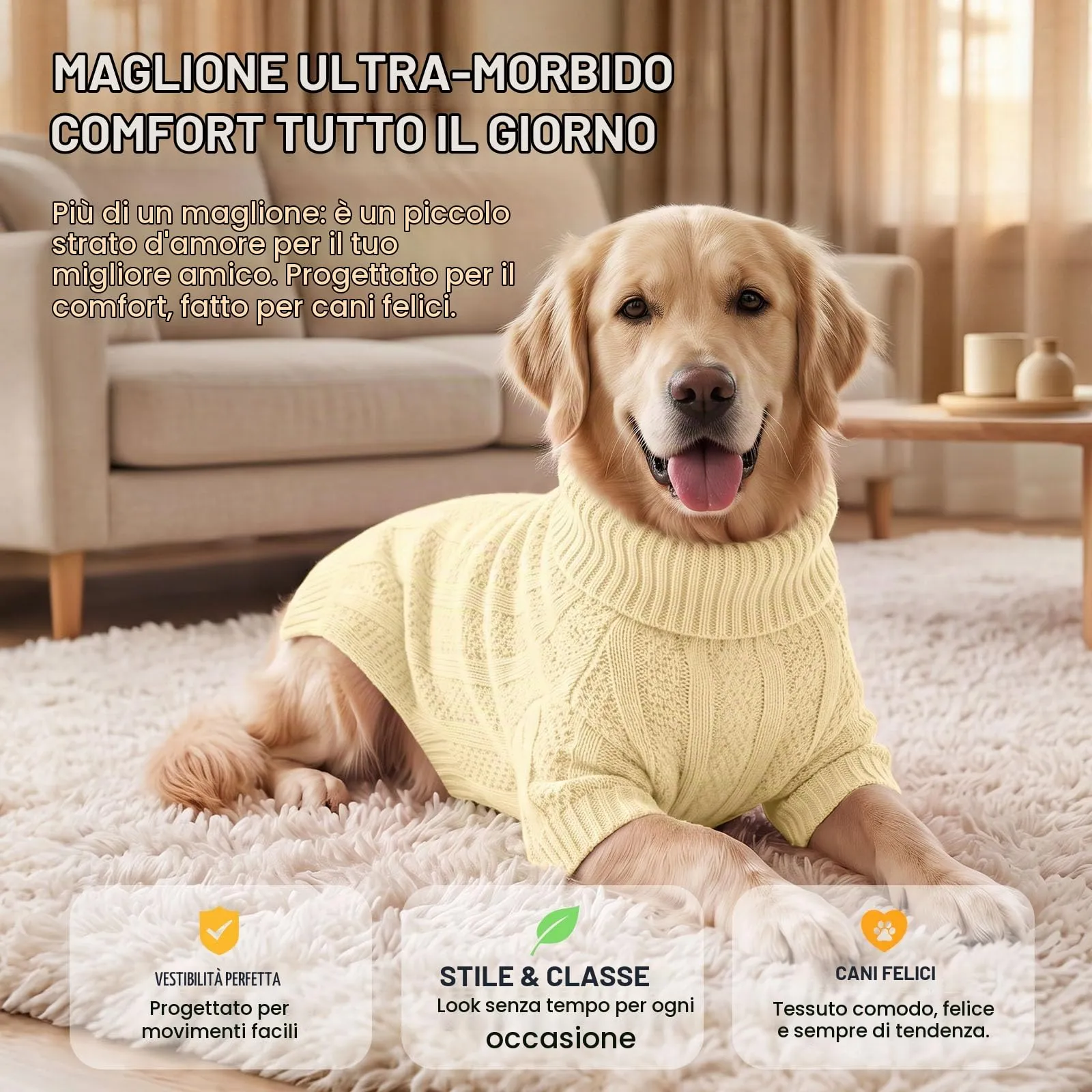 Queenmore Maglione per Cane e Gatto, Morbido, Avorio, XS - immagine 6