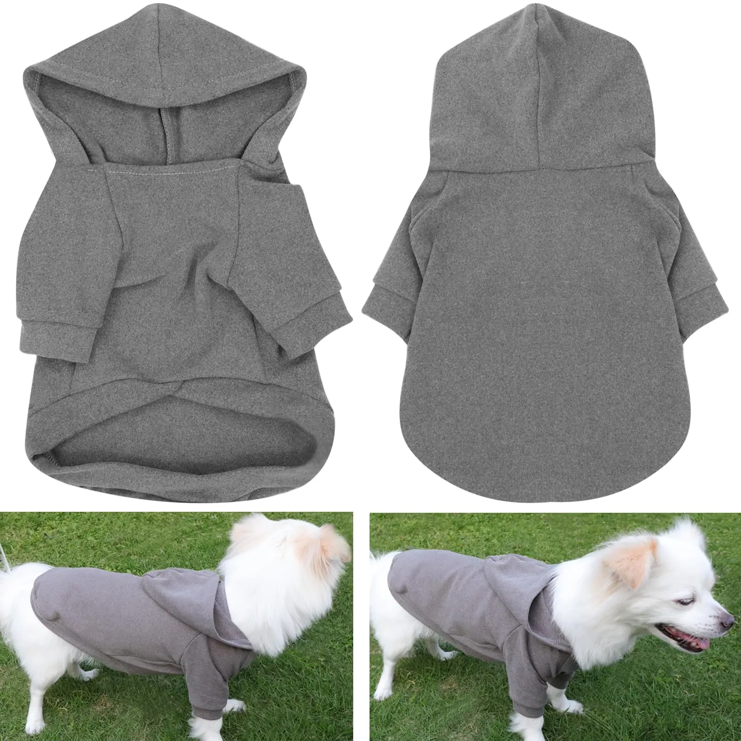 HuaLiSiJi Felpa con Cappuccio per Cani e Gatti, Grigio, S - immagine 3