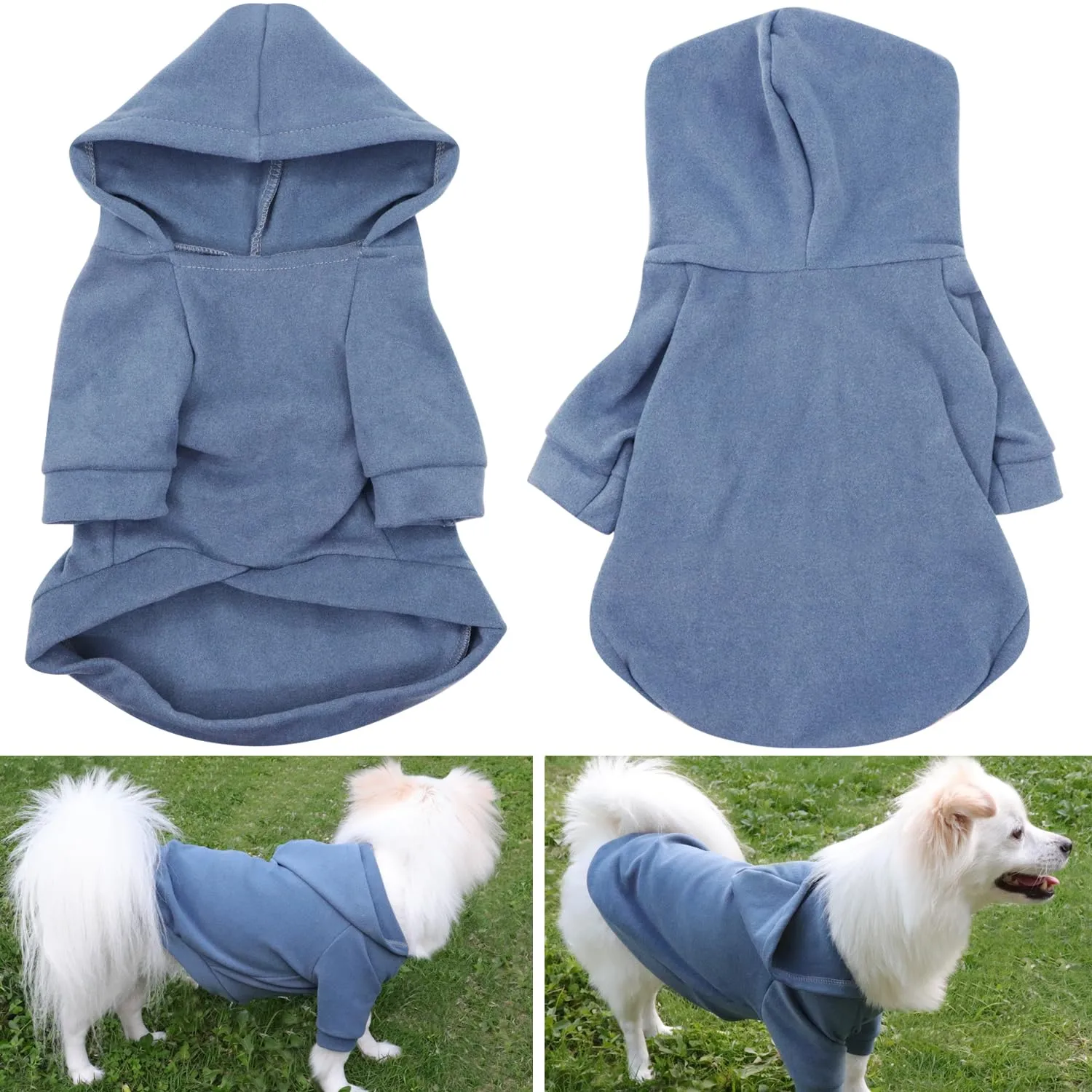 HuaLiSiJi Felpa con Cappuccio per Cani e Gatti, Blu Foschia, M - immagine 3