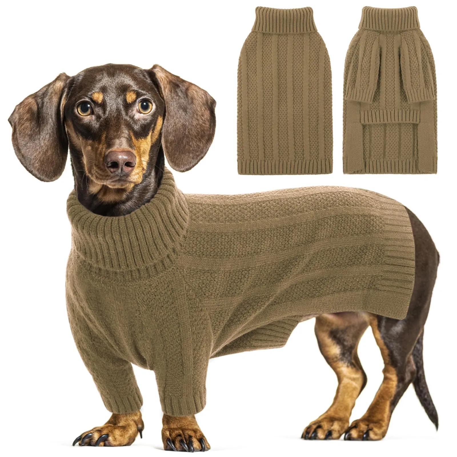 Queenmore Maglioncino per Cane a Treccia con Collo Alto, Cammello, S - immagine 1