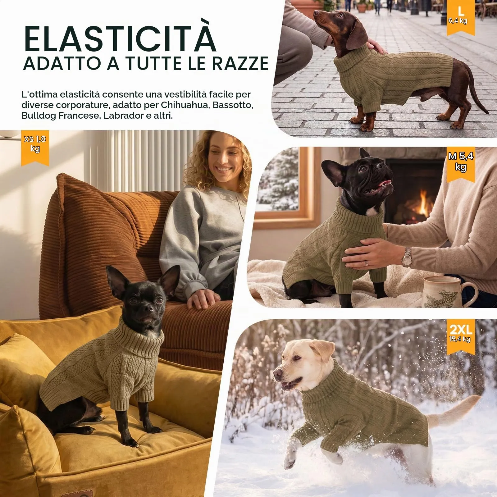 Queenmore Maglioncino per Cane a Treccia con Collo Alto, Cammello, S - immagine 7