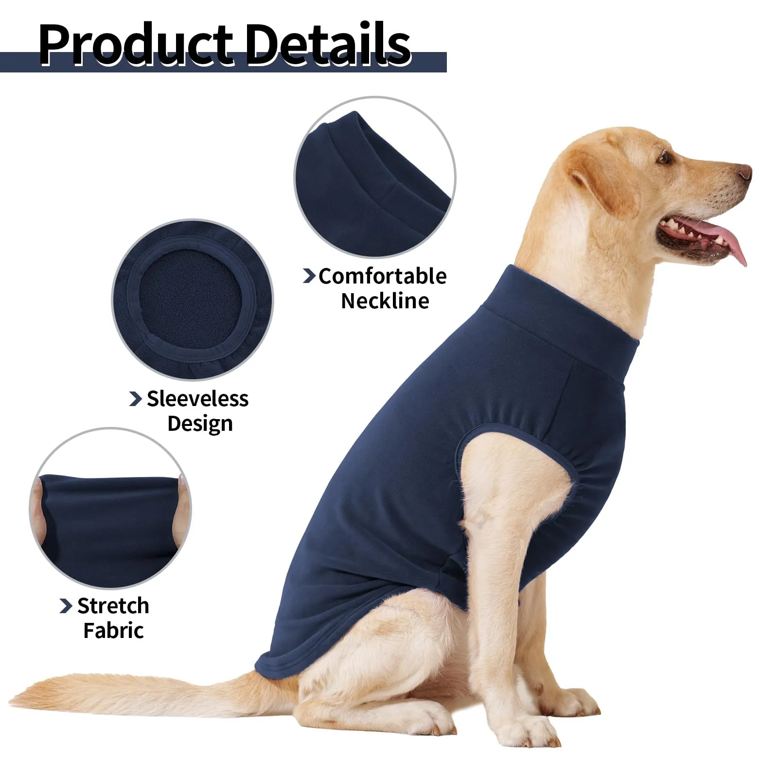 HEYWEAN Maglione in pile per cani, Cappotto invernale elasticizzato, Blu Marina, XS - immagine 3