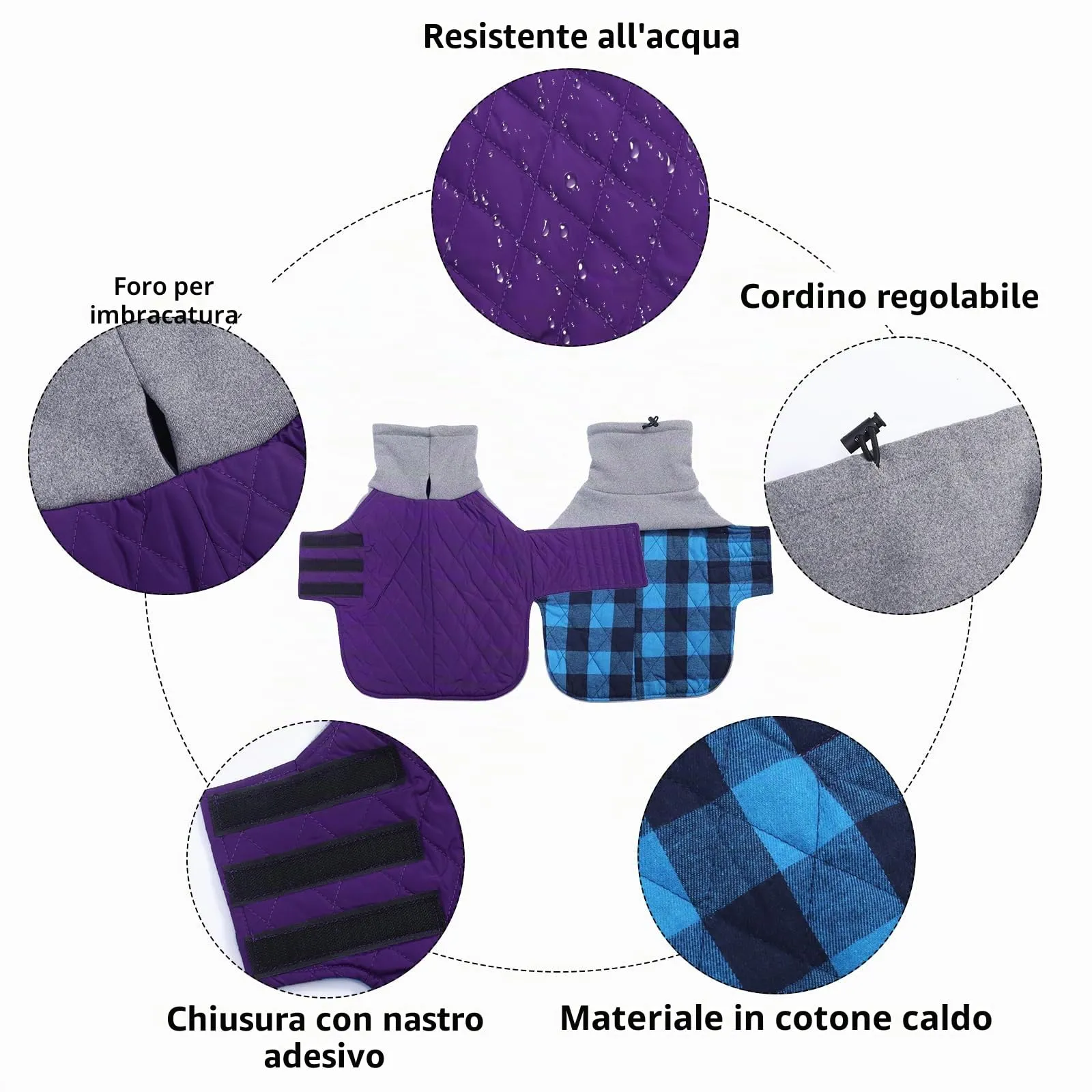 Geyecete Cappotto Invernale Impermeabile e Antivento per Bassotto, Viola, L - immagine 2