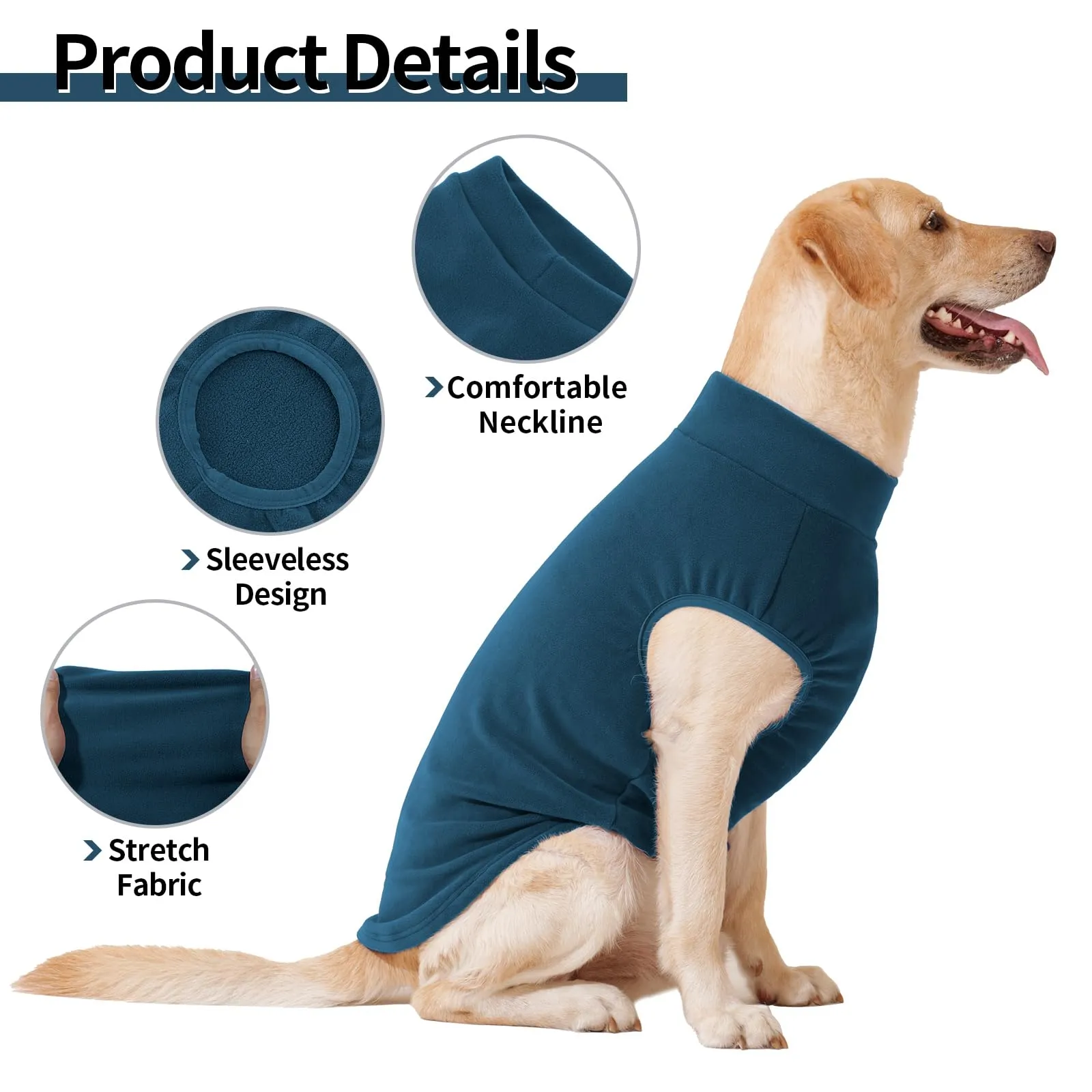 HEYWEAN Maglione in pile per cani, Cappotto invernale elasticizzato, Taglia XXXL, Turchese - immagine 3