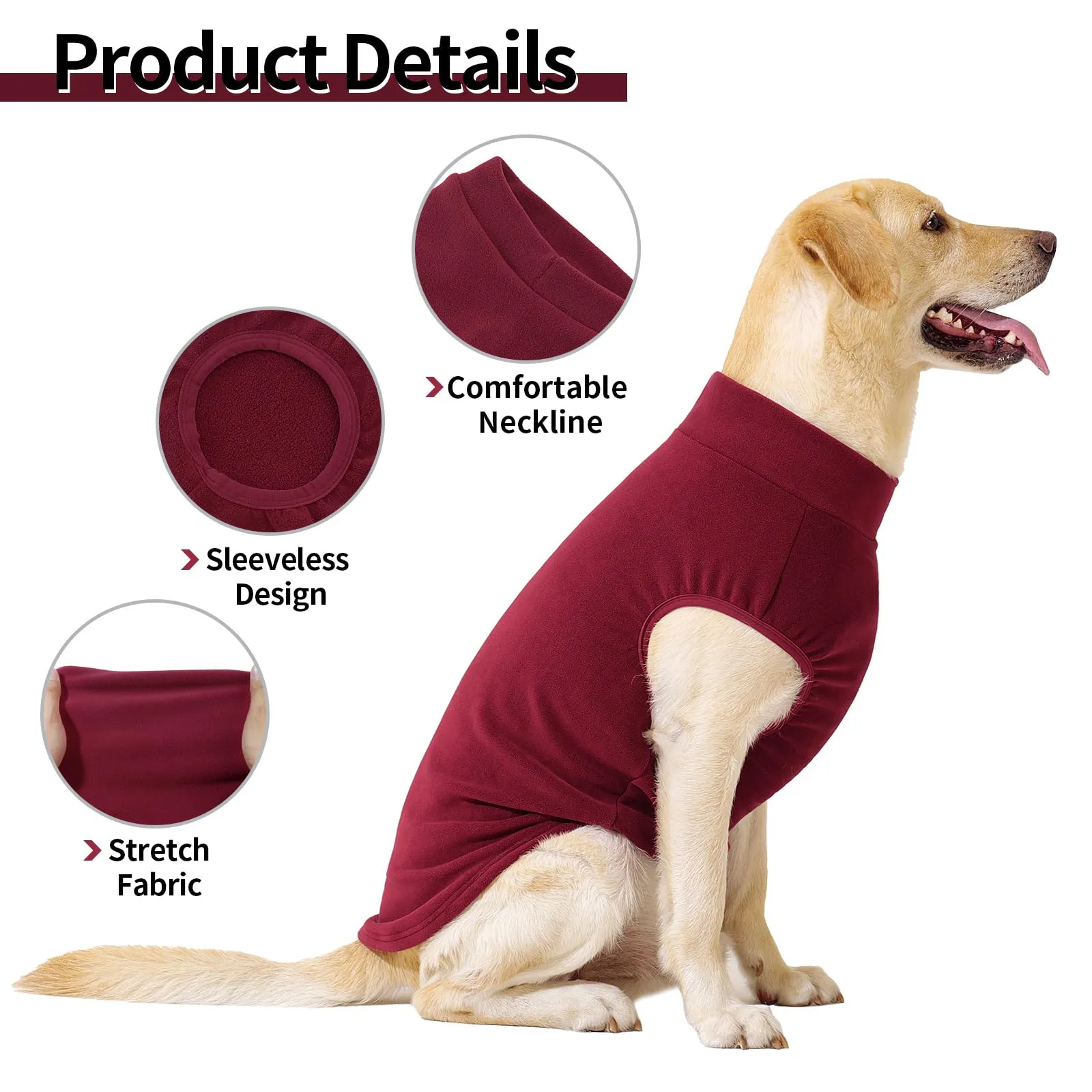 HEYWEAN Maglione in pile per cani, Cappotto invernale elasticizzato, Taglia XXL, Rosso - immagine 3
