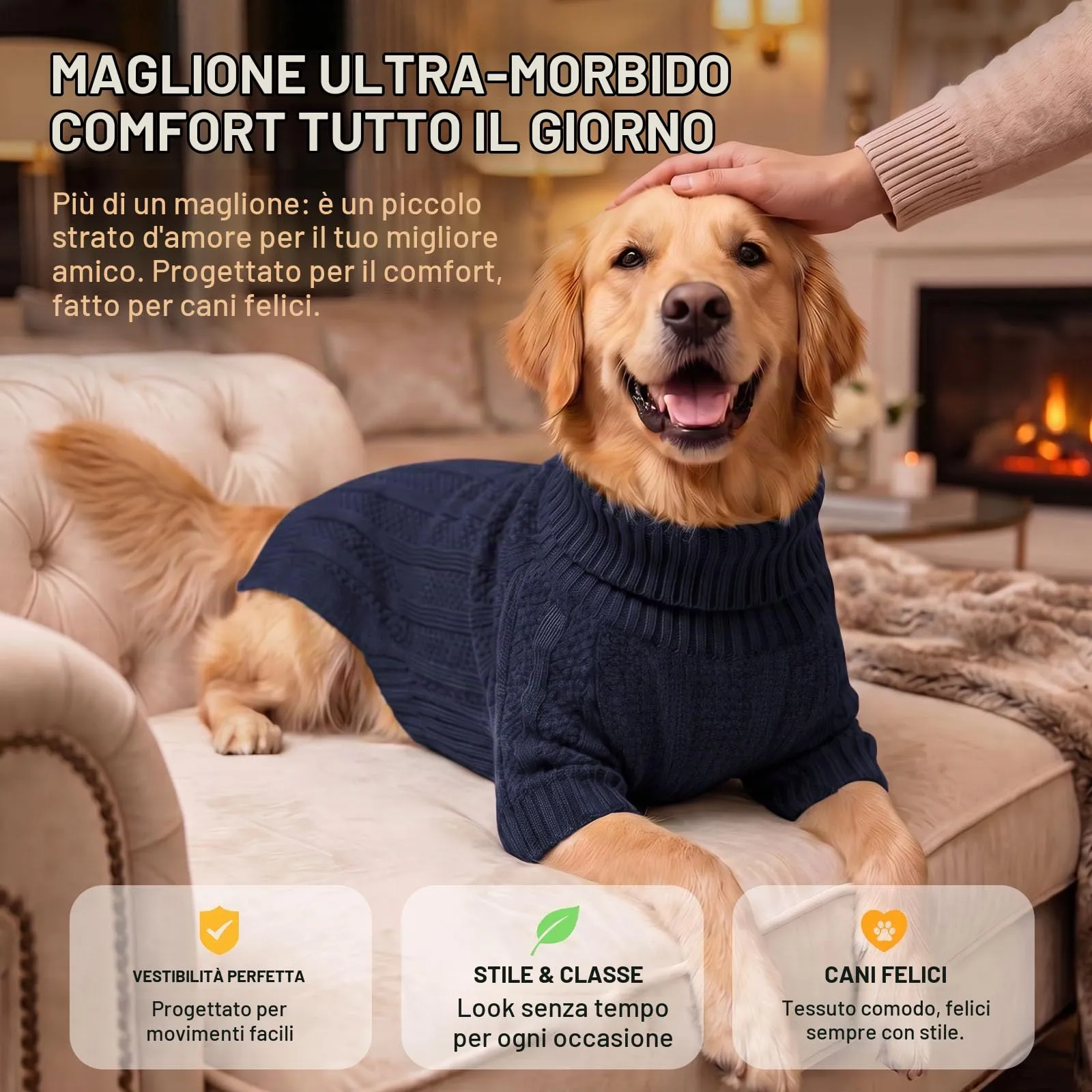 Queenmore Maglione per Cani in Acrilico, Blu Marino, Taglia M - immagine 6