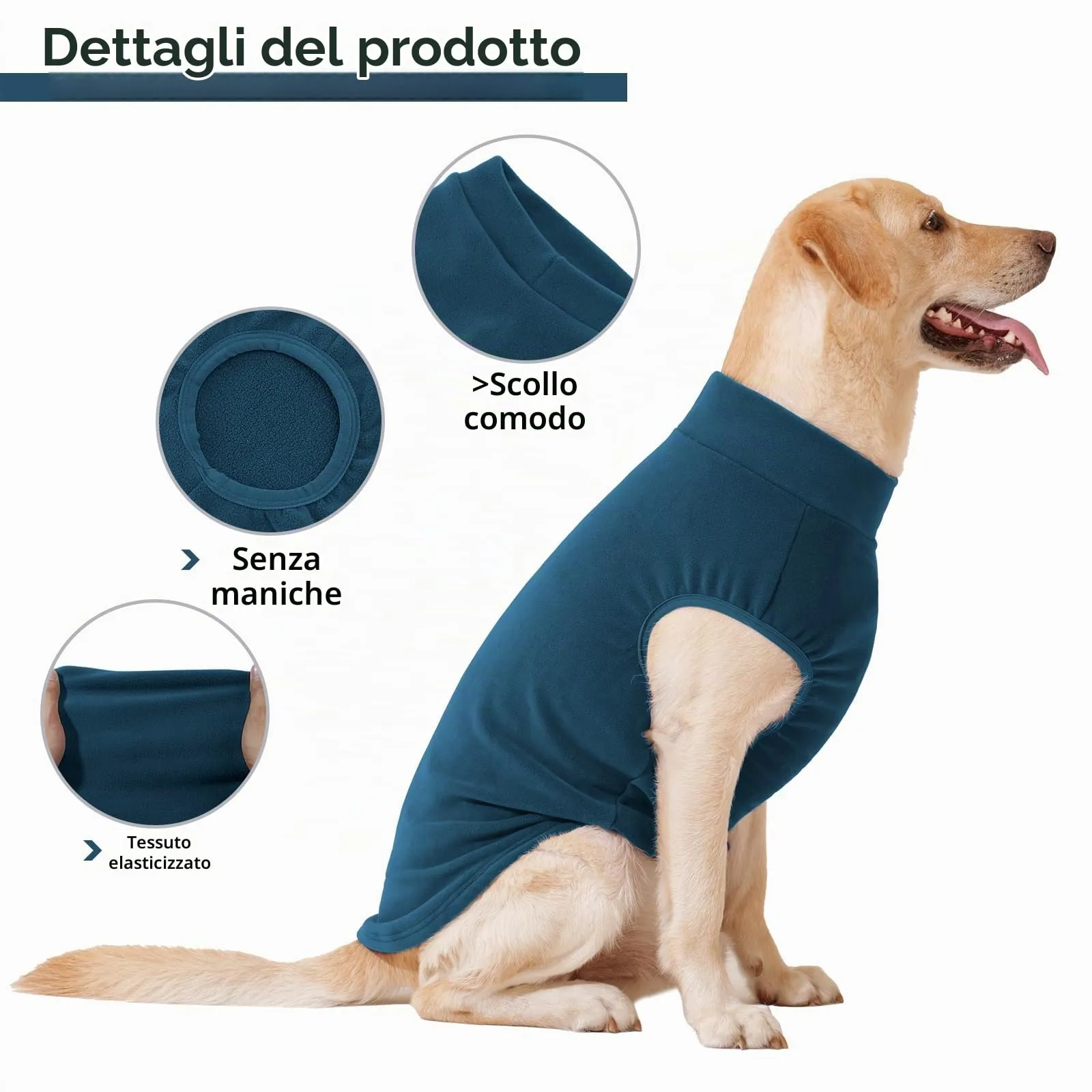 HEYWEAN Maglione in pile per cani, Cappotto invernale elasticizzato, Turchese, Taglia S - immagine 3