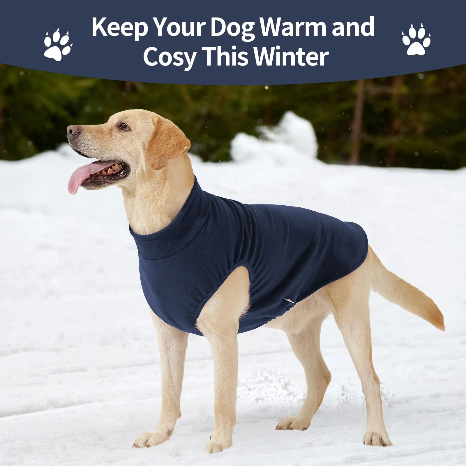 HEYWEAN Maglione in pile per cani, Cappotto invernale elasticizzato, Taglia L, Blu Marina - immagine 5
