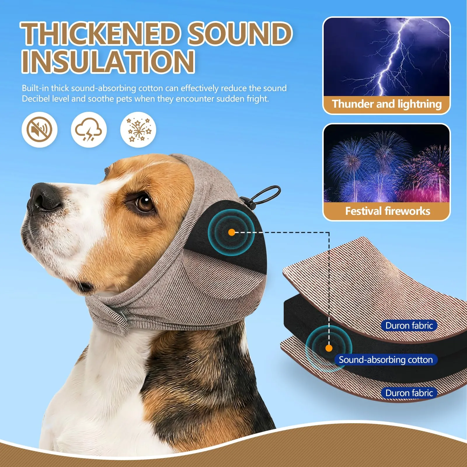 Duuclume Paraorecchie Calmanti per Cani, Copertura Regolabile Anti-Ansia e Rumore (Khaki, L) - immagine 4